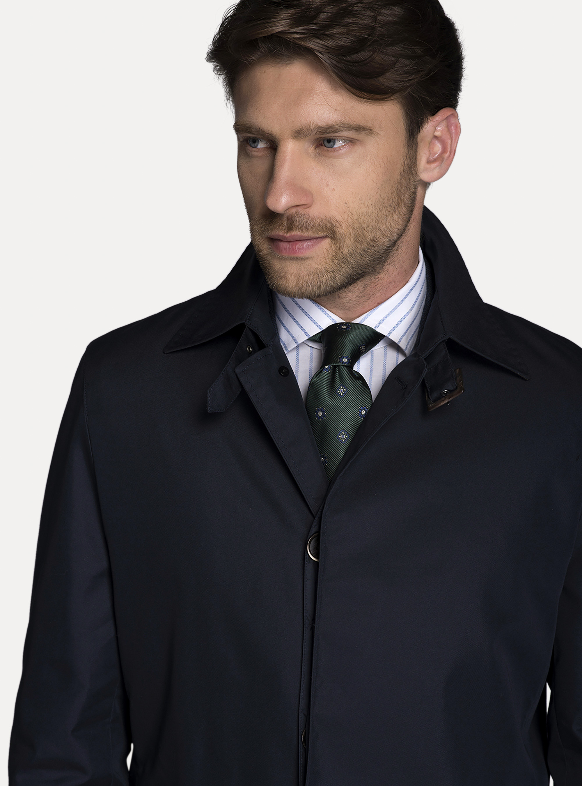 Single-breasted raincoat with buttons, NAVY BLUE