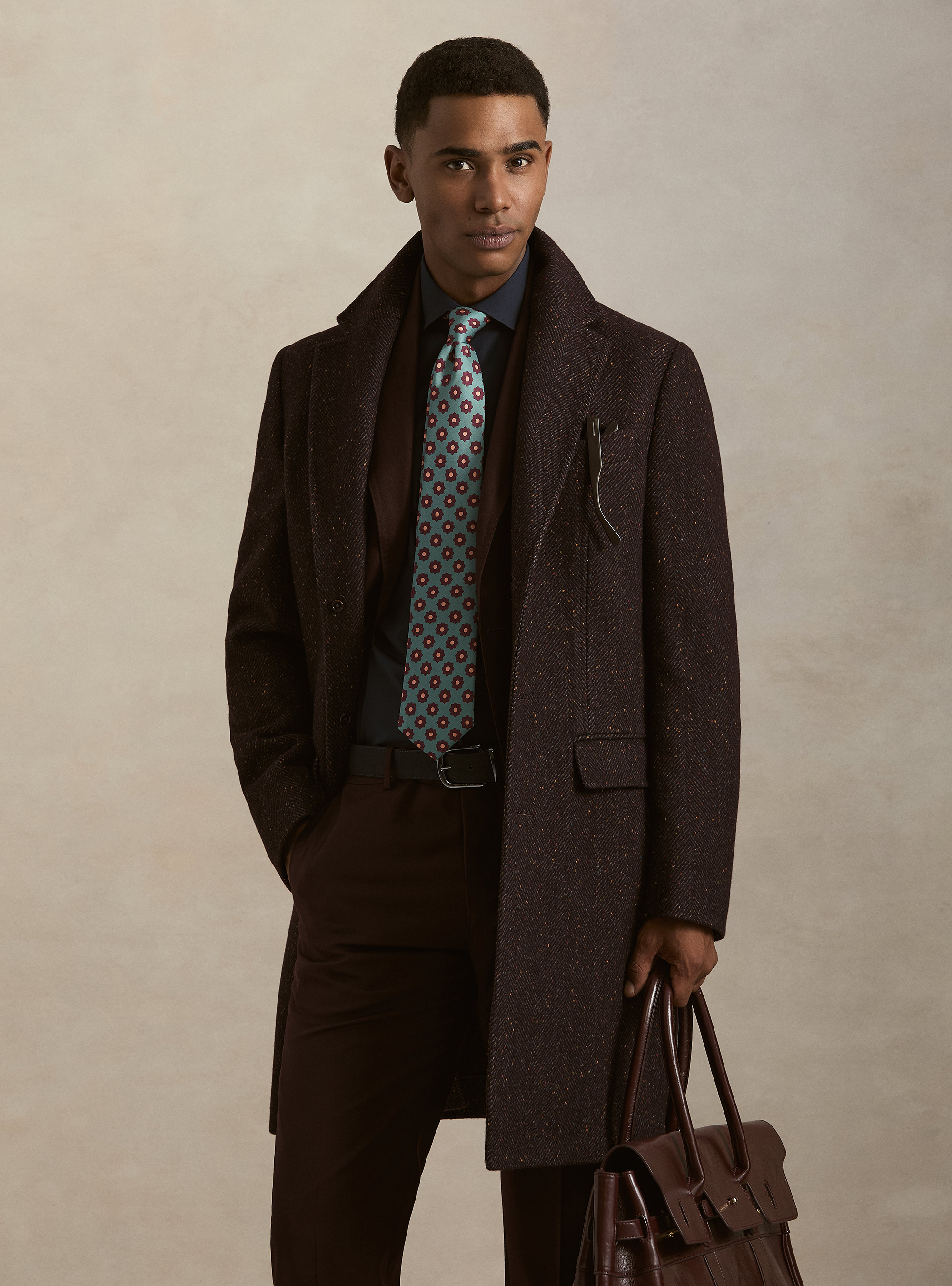Wool-blend boutonn&eacute; coat, BORDEAUX