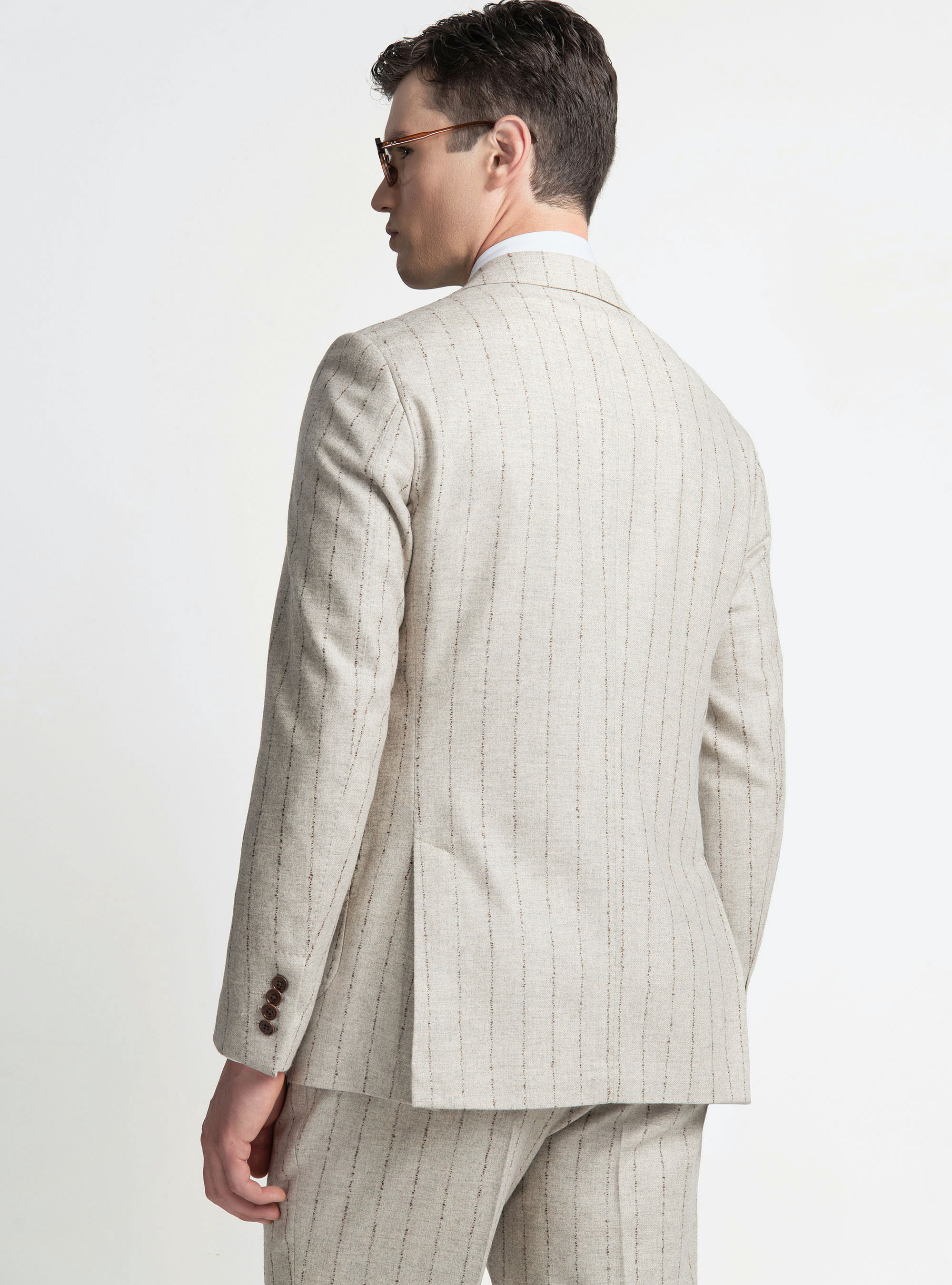 Pinstripe suit blazer in cashmere wool, ECRU