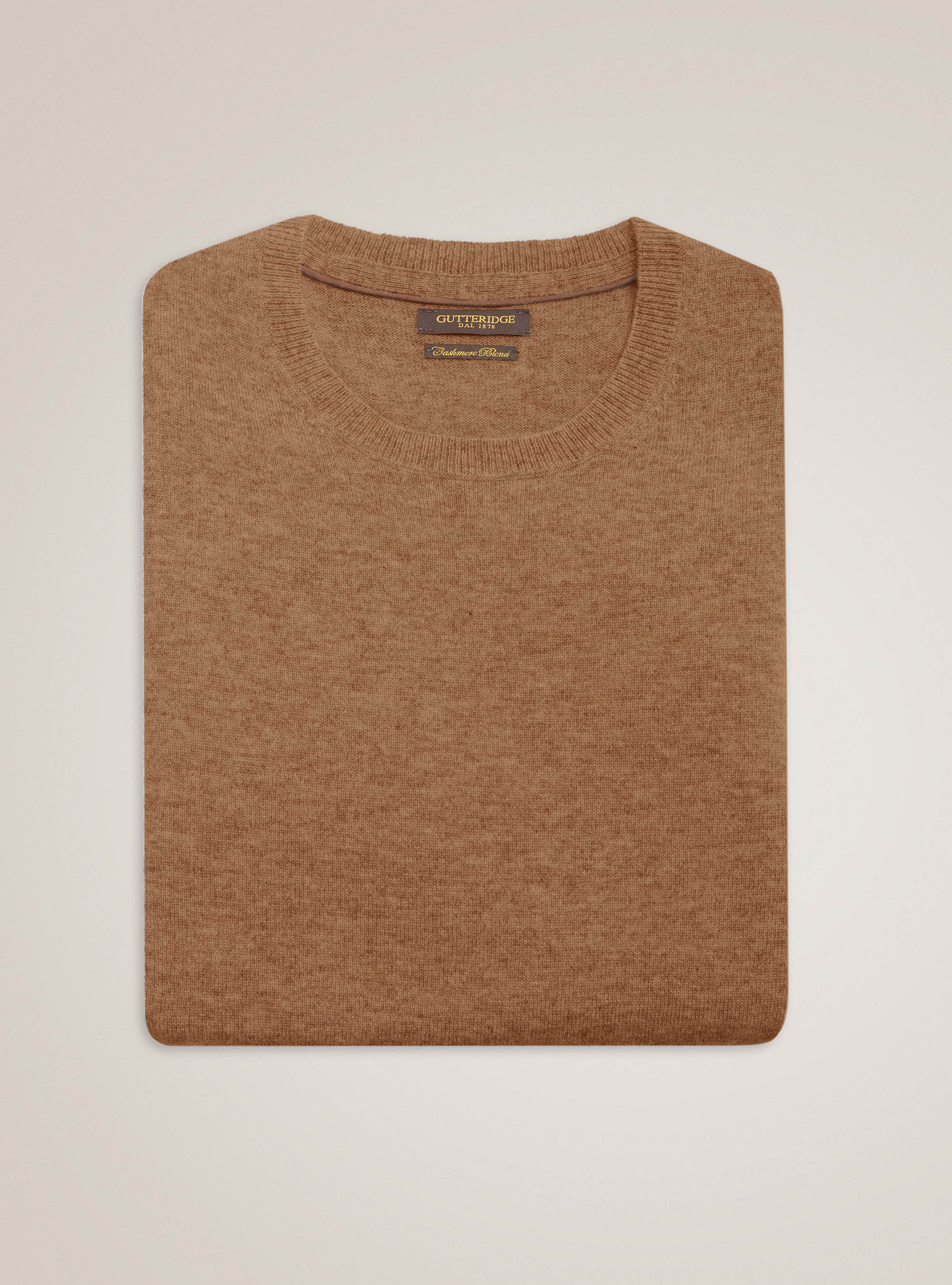 Maglia girocollo in lana lambswool e cashmere, CAFFE  0541C