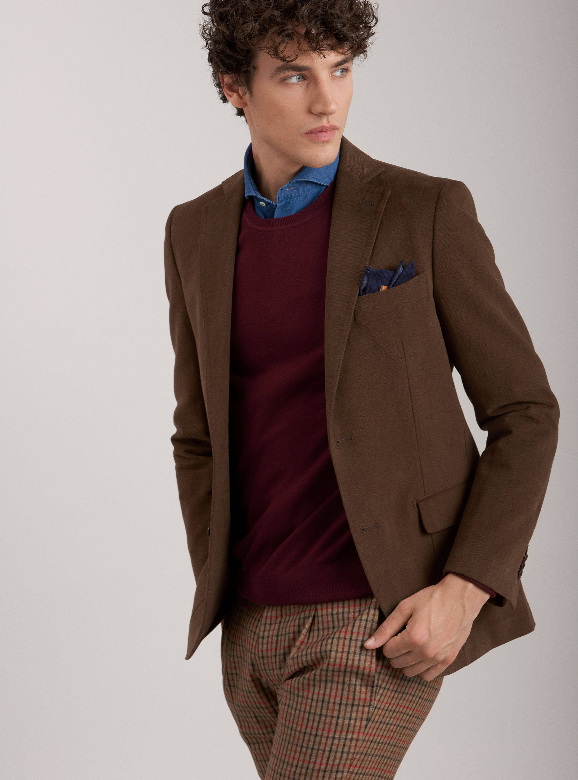 Chaqueta de sarga de algod&oacute;n, MARRON