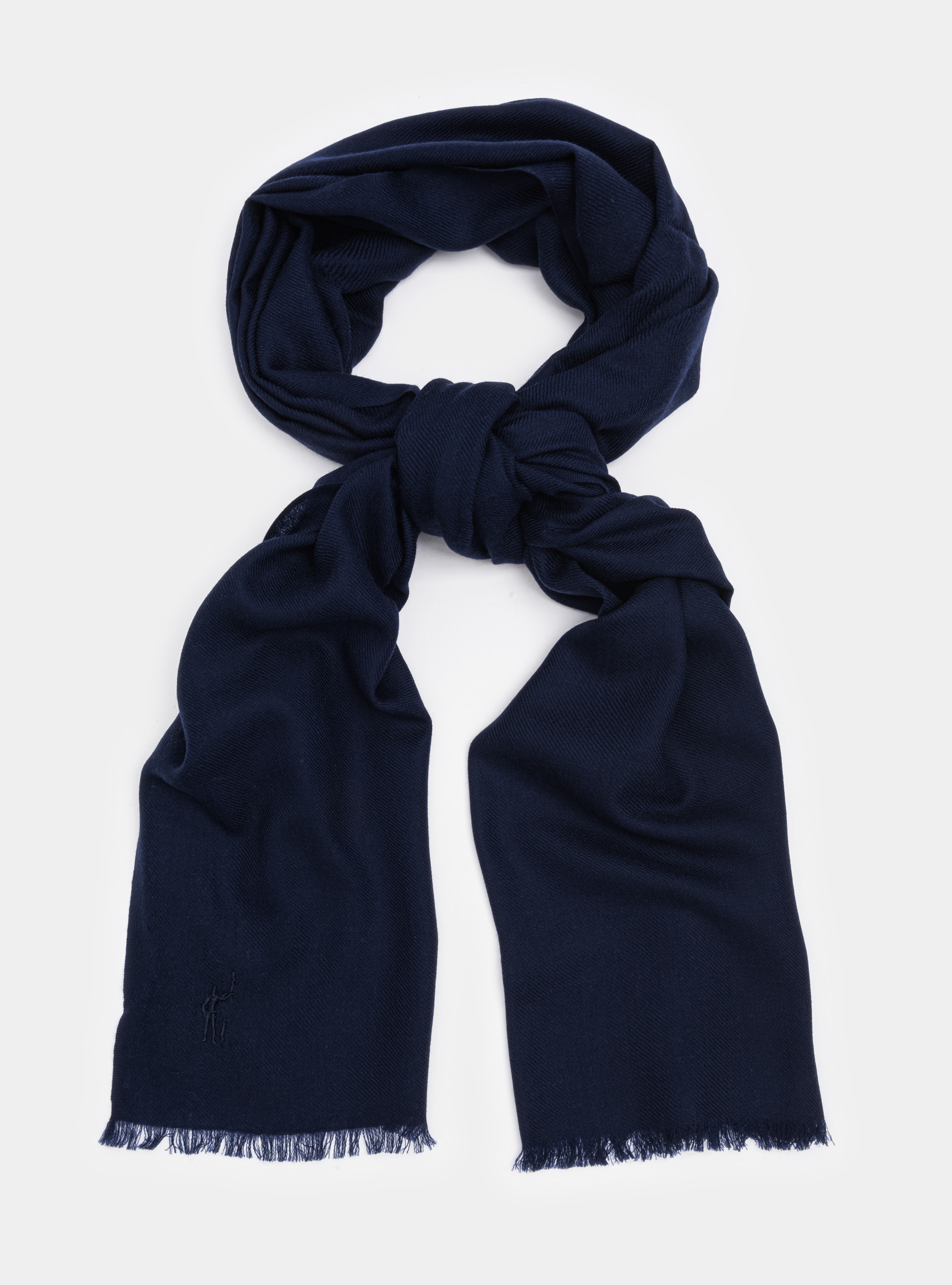 Wool scarf with embroidery, NAVY BLUE
