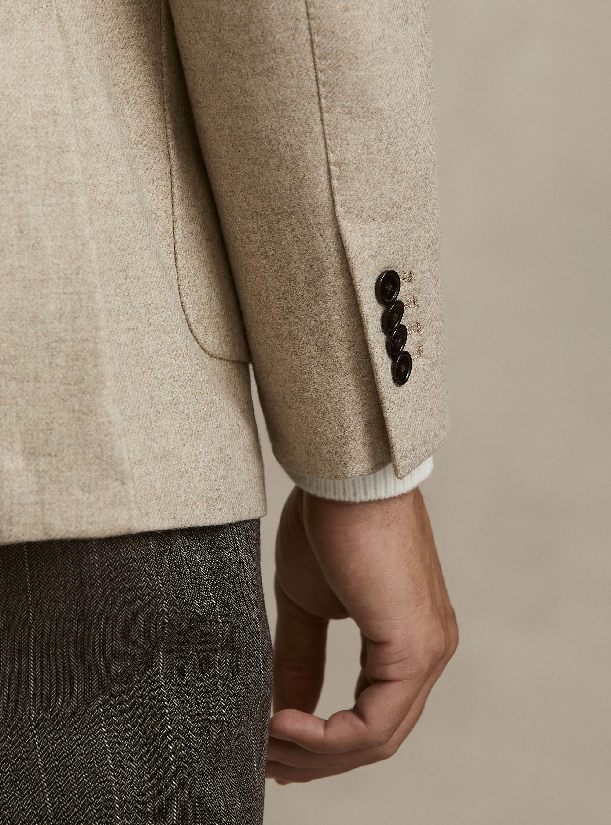 Wool blend flannel blazer, SAND