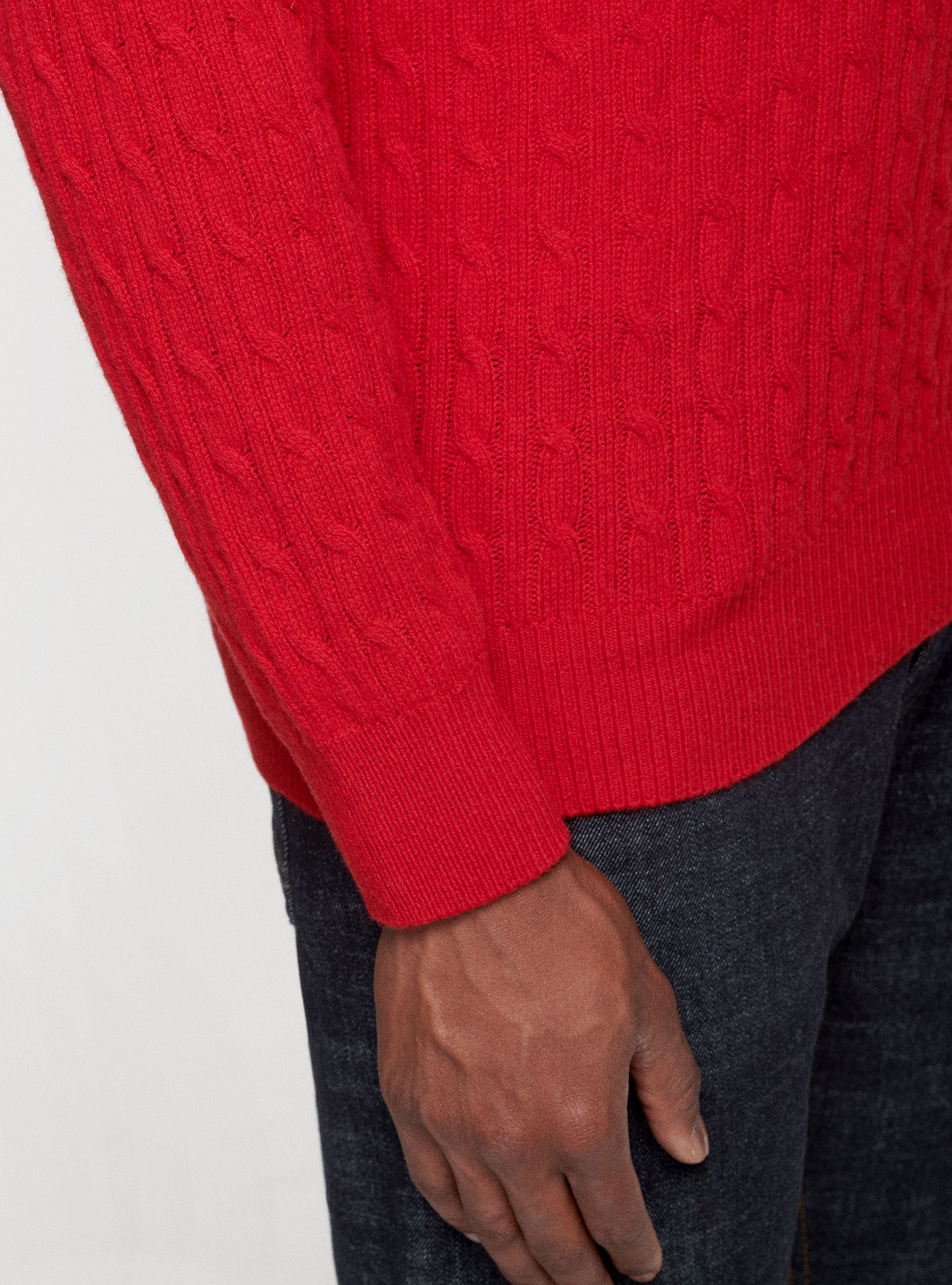 Maglia a treccia in lambswool, ROSSO