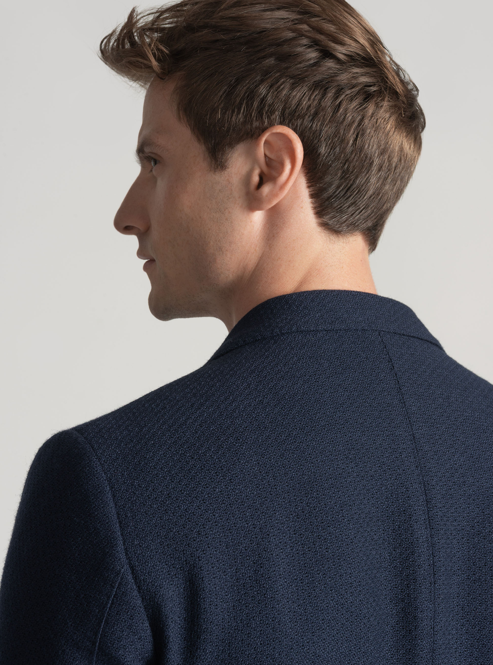 Giacca giro inglese in lana e cotone, BLU NAVY