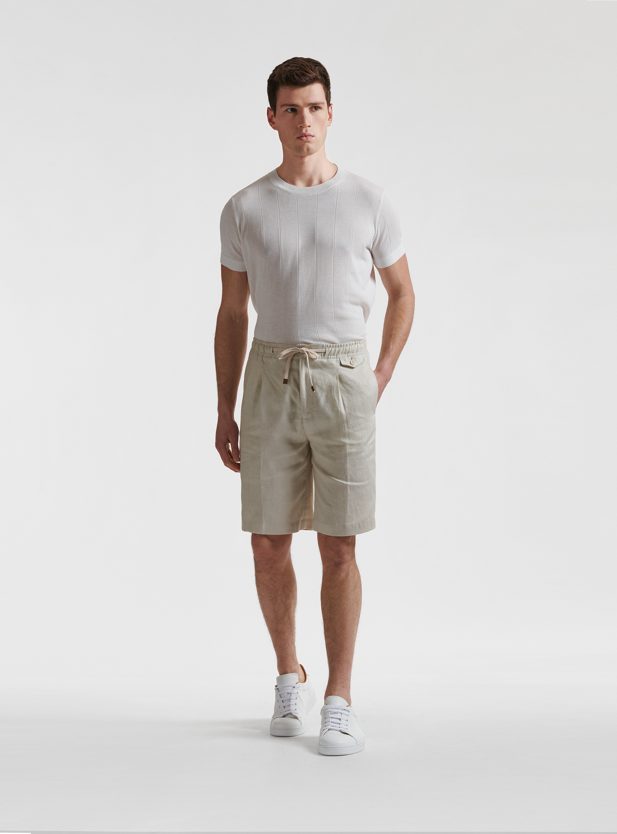 Bermuda tinta unita in puro lino, ECRU