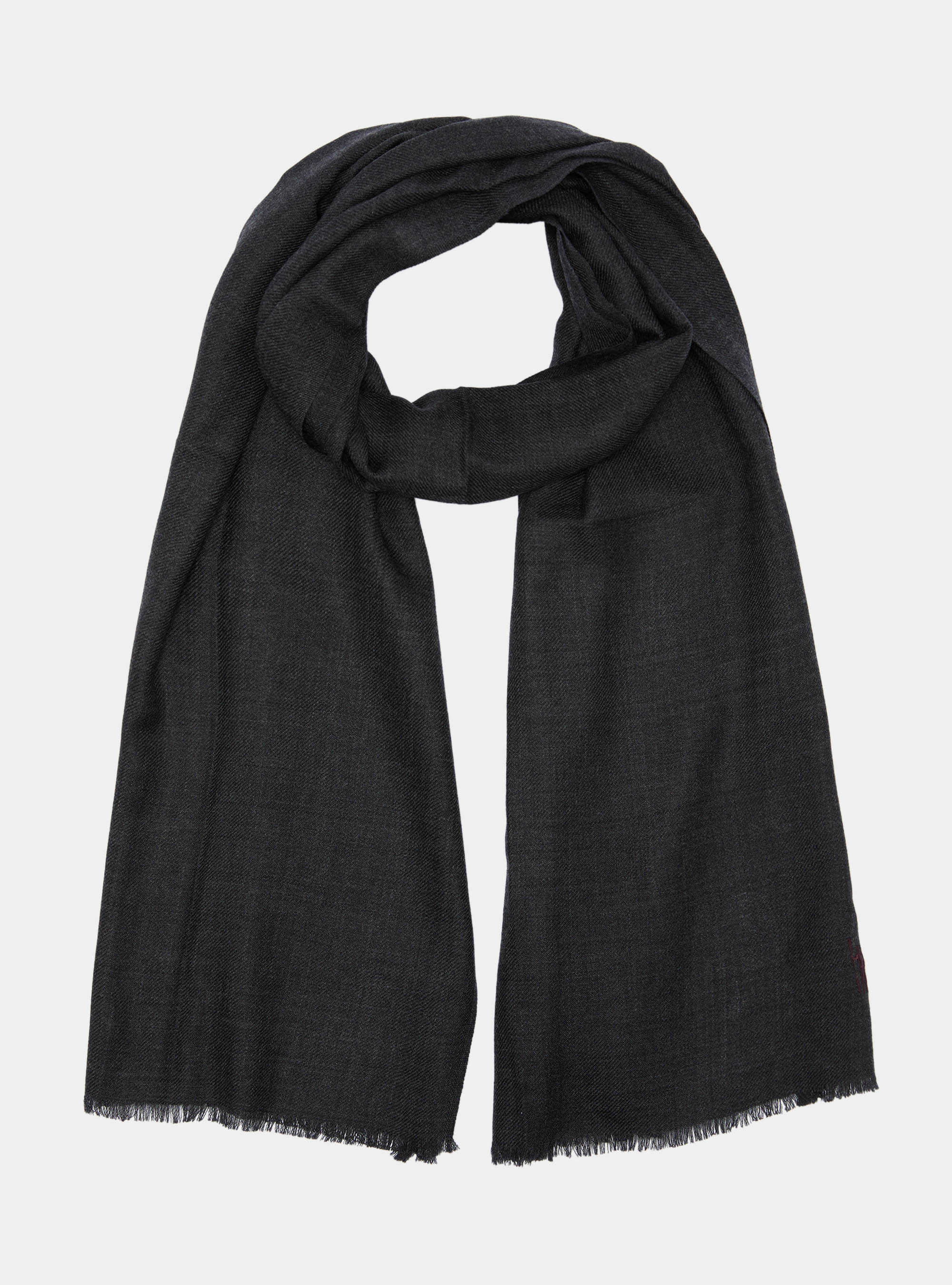 Sciarpa in lana con ricamo, ASFALTO