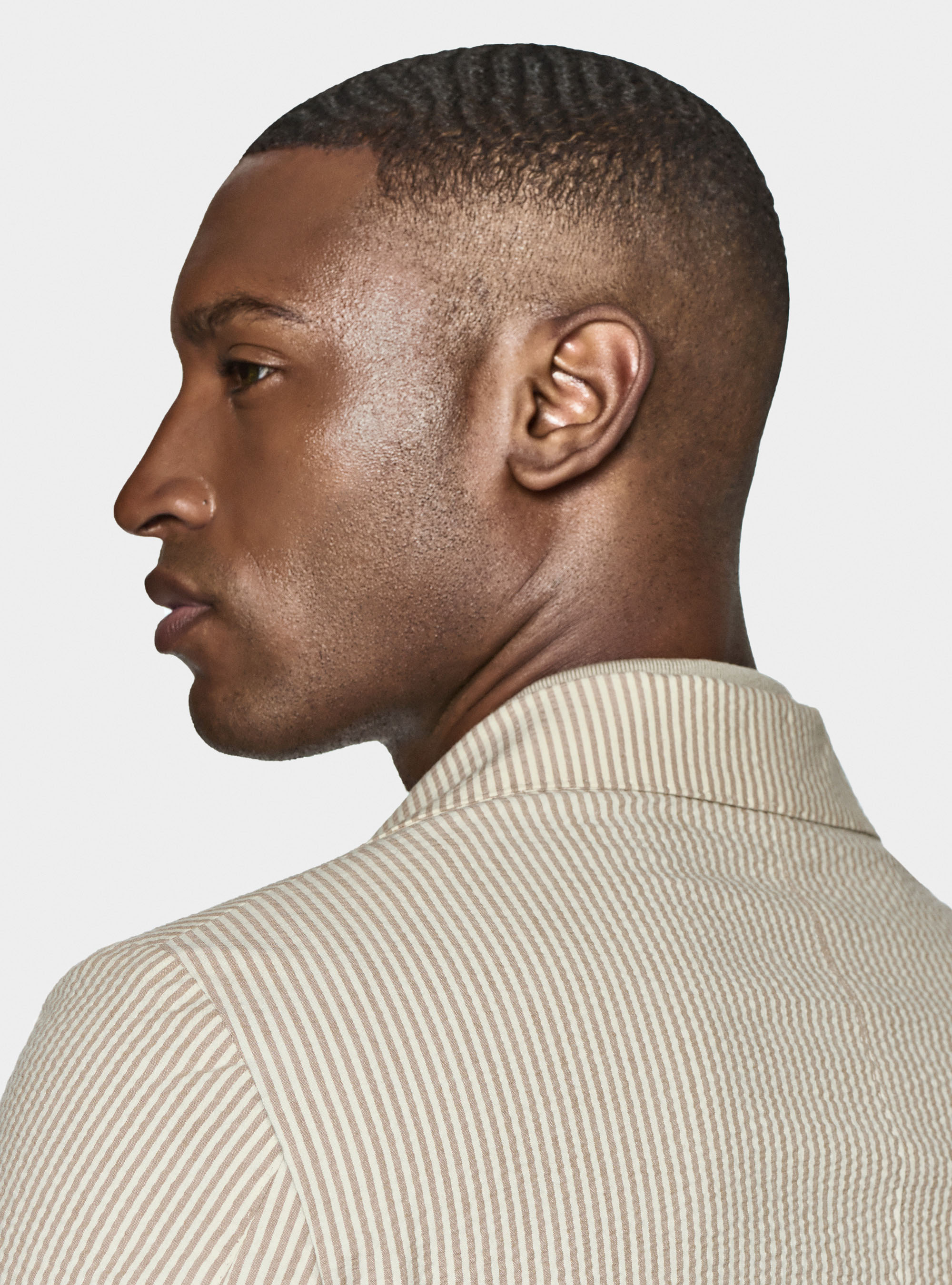 Giacca rigata in cotone seersucker, SABBIA