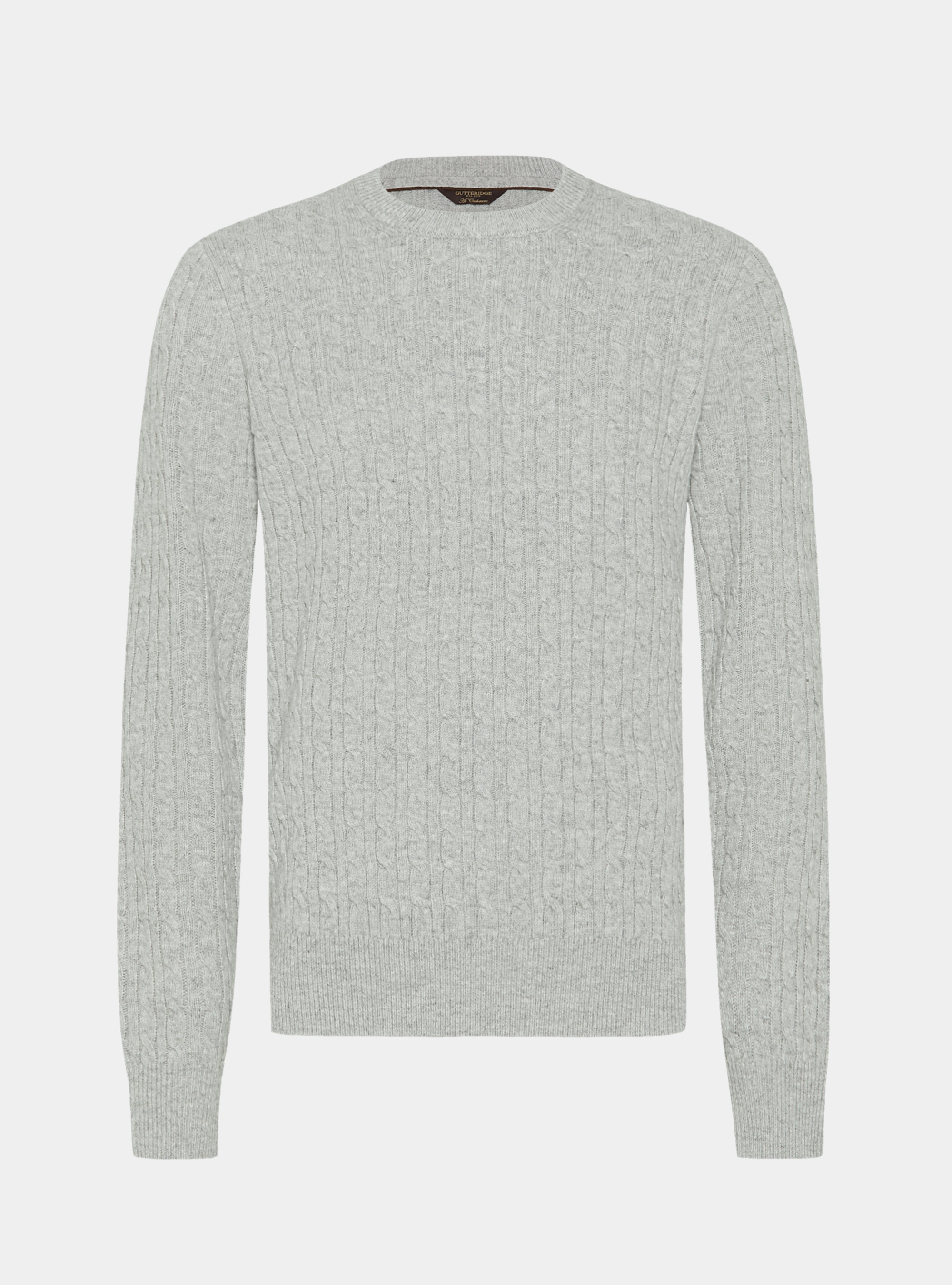 Crew-neck sweater with wool and cashmere braid, LIGHT GREY MELANGE