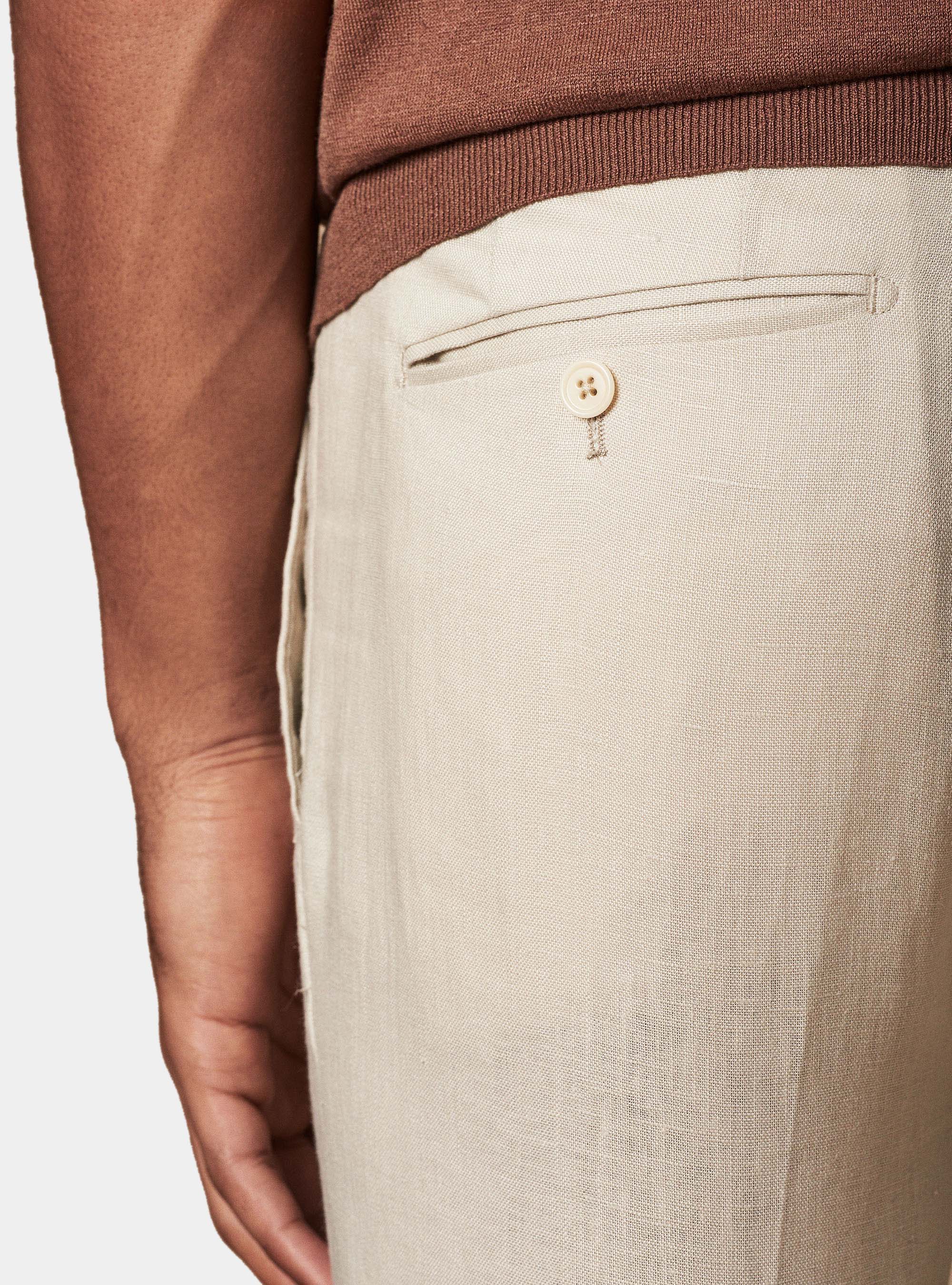 Fine twisted linen suit trousers, ECRU