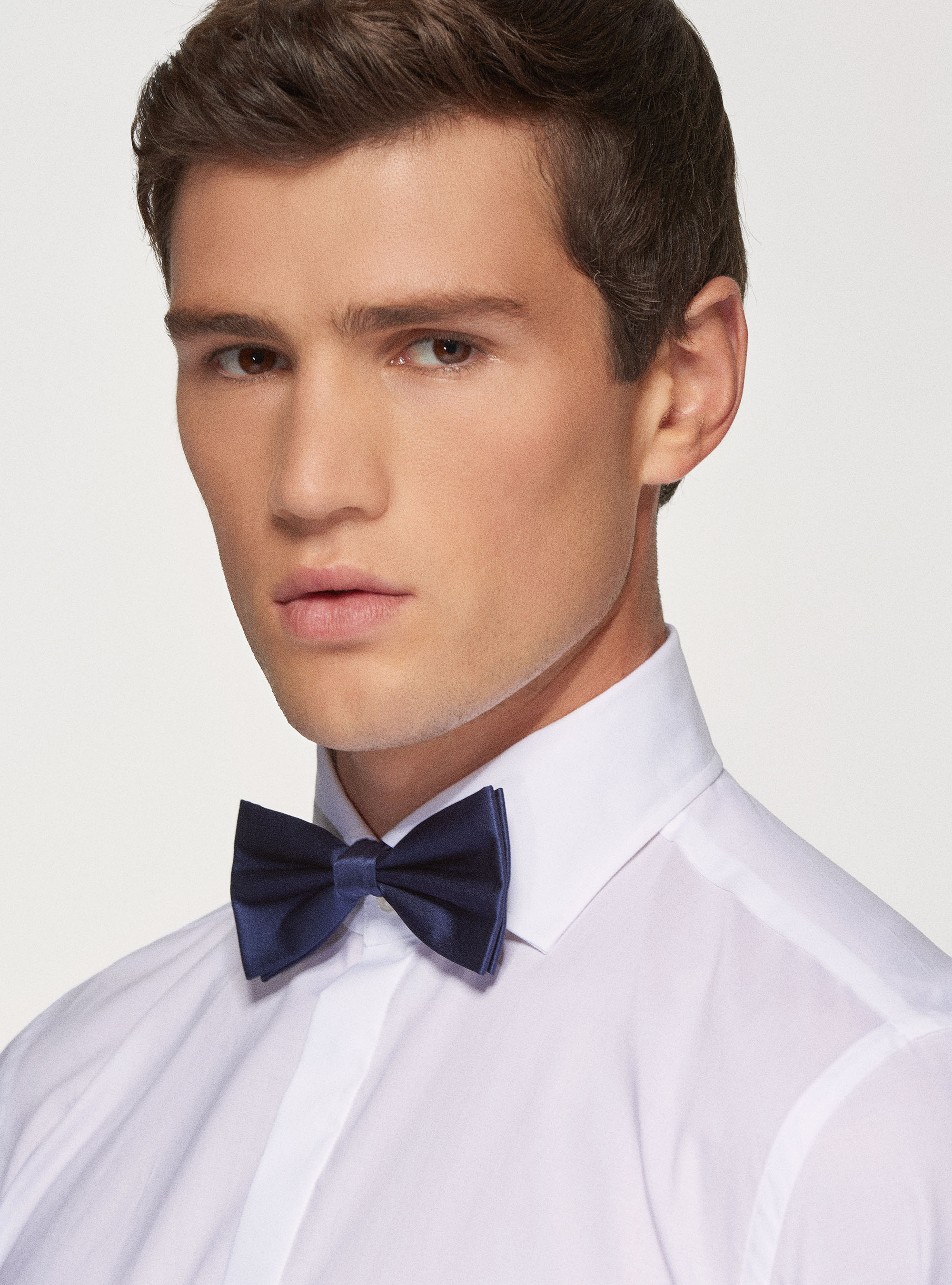 Camicia da smoking bianca con collo semi francese, BIANCO