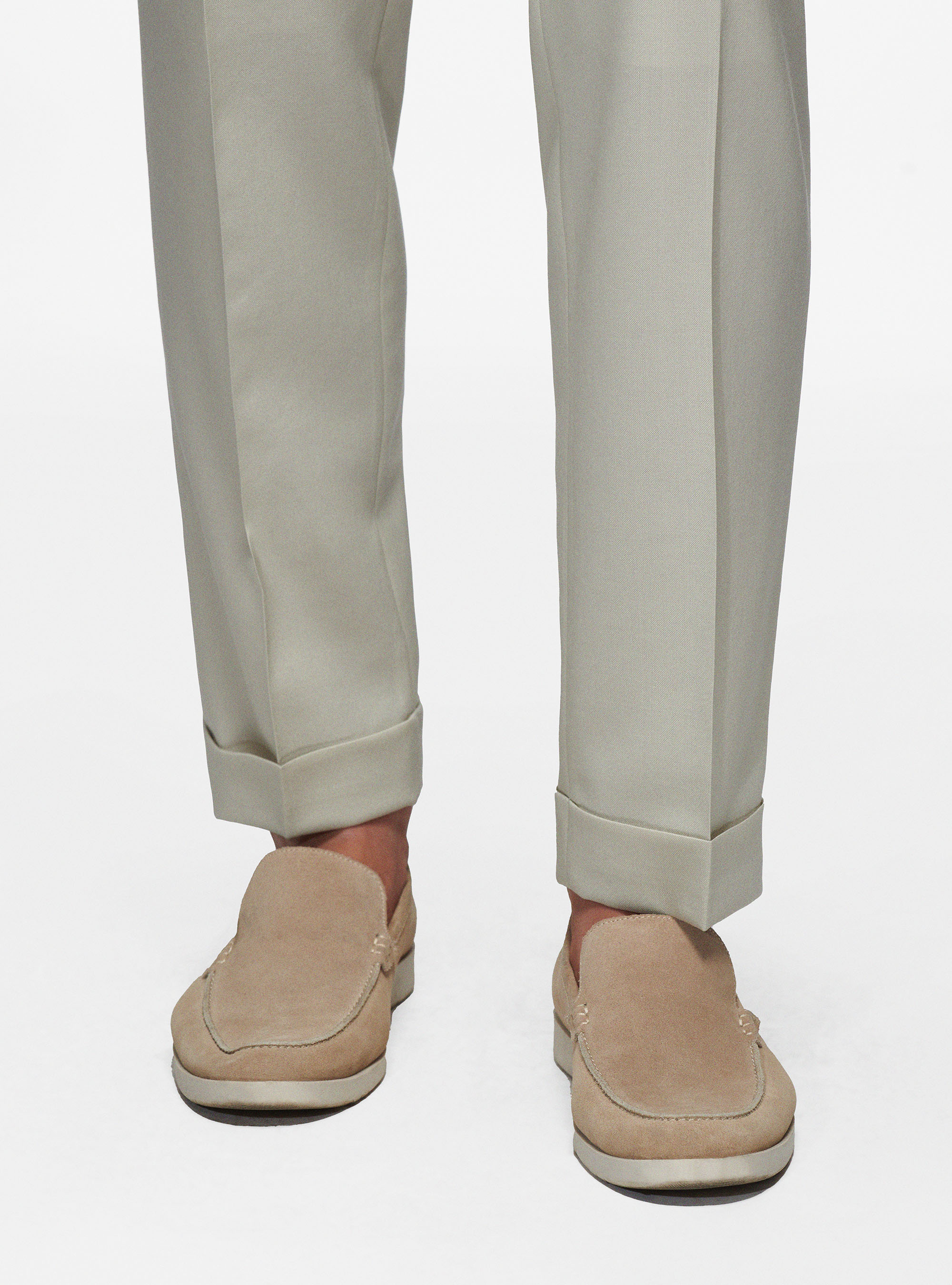 Pantalon à pinces en pure laine, CRÃ ME