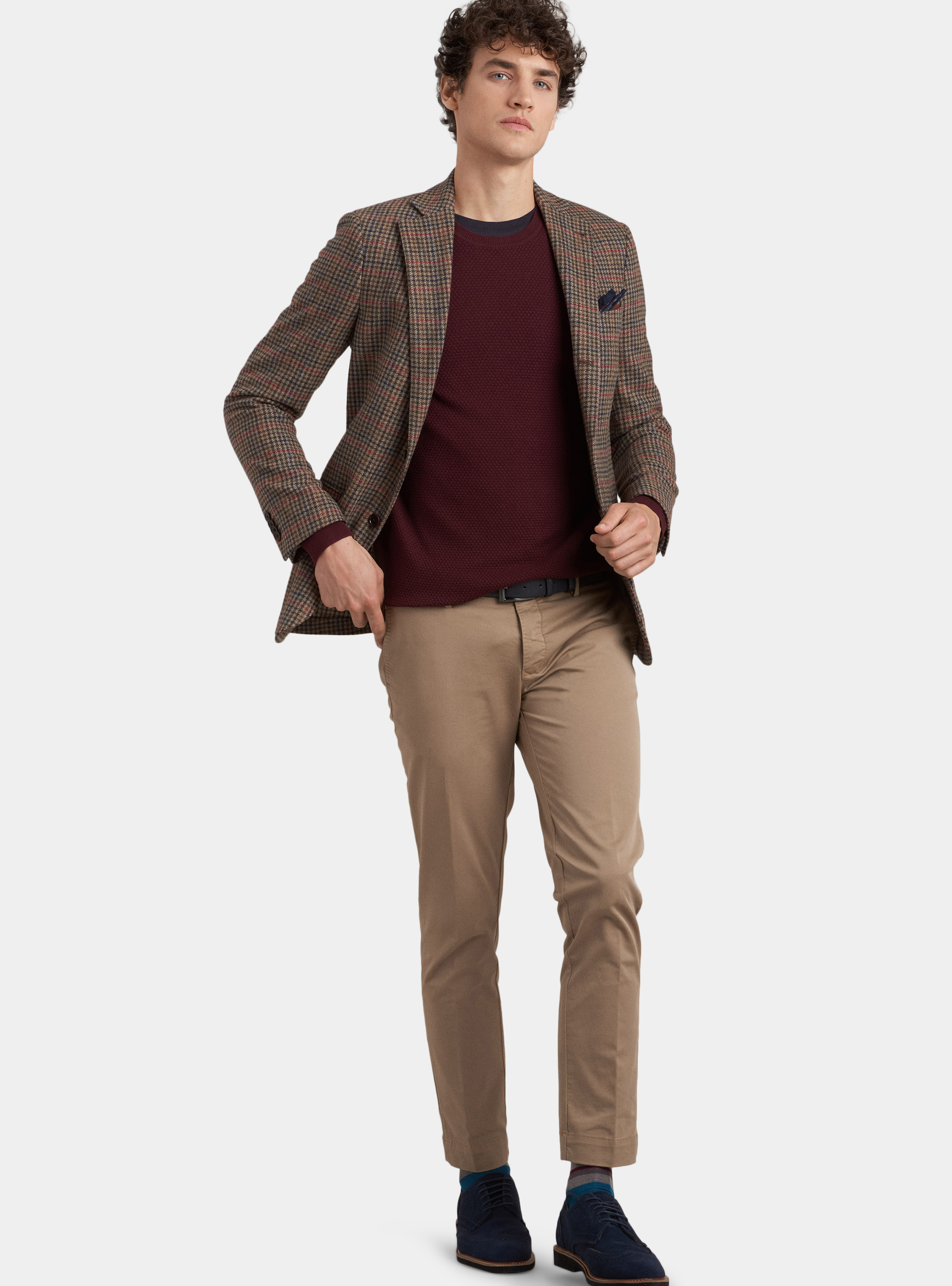 Jersey de cuello redondo de algodón y cachemira, BURDEOS