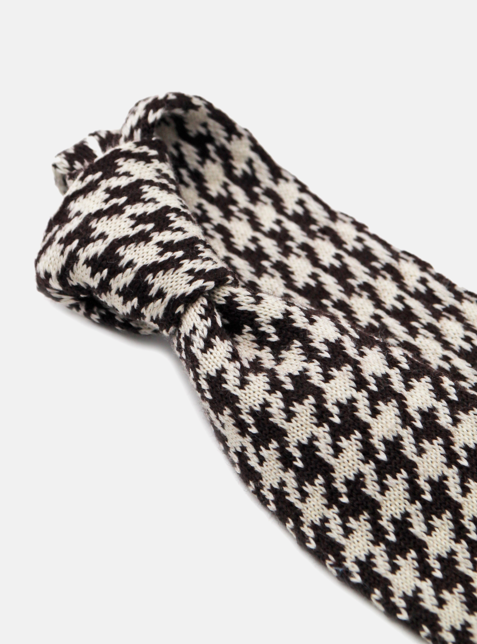 Cravatta in maglia di lana pied de poule, MARRONE