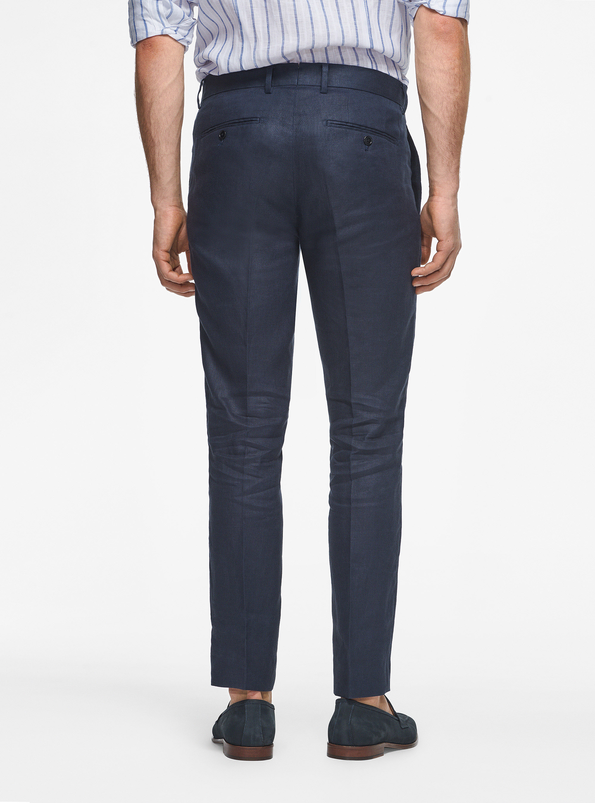 Pure linen trousers, NAVY BLUE
