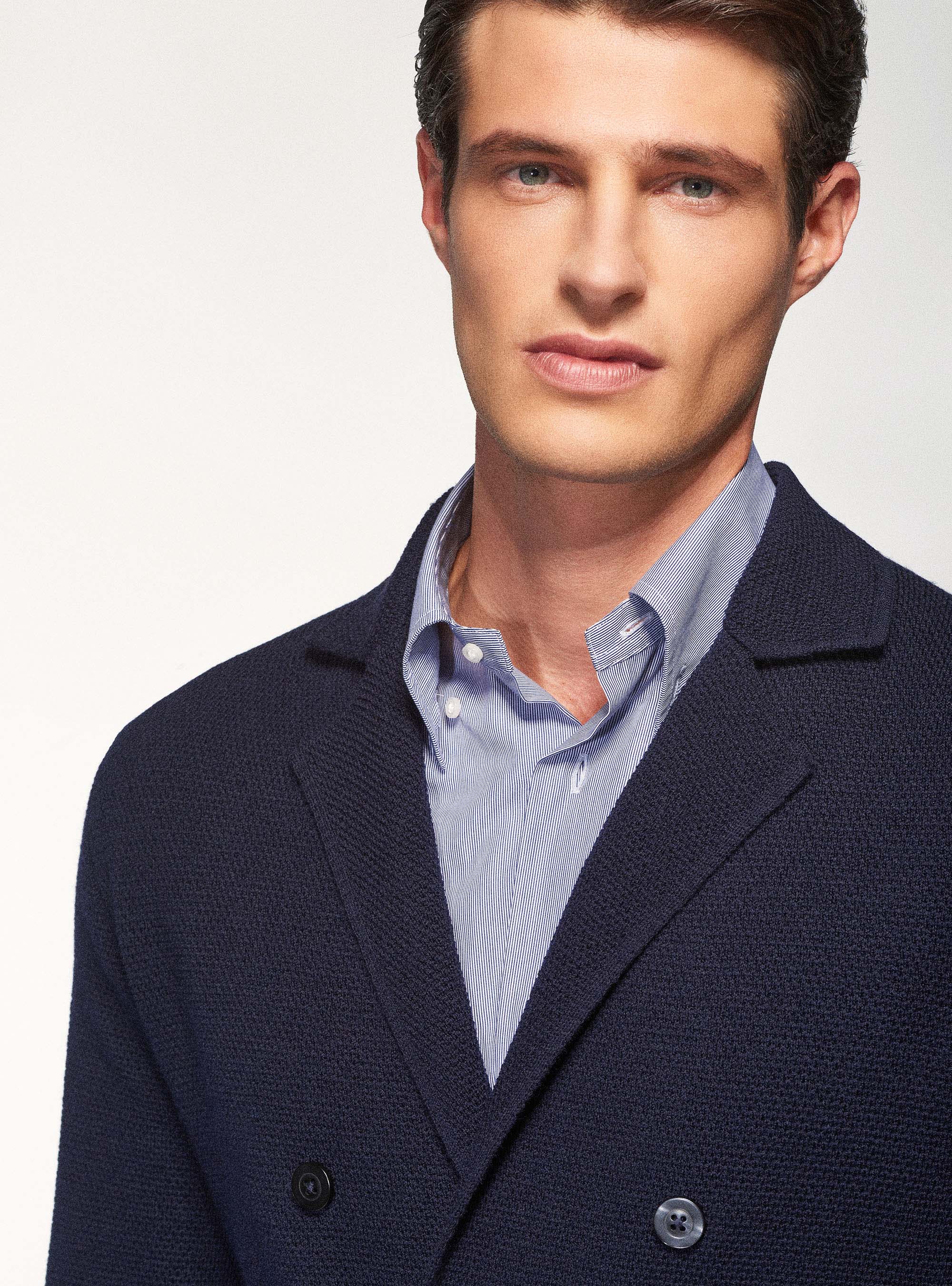 Cardigan in maglia doppiopetto in pura lana merino, BLU NAVY
