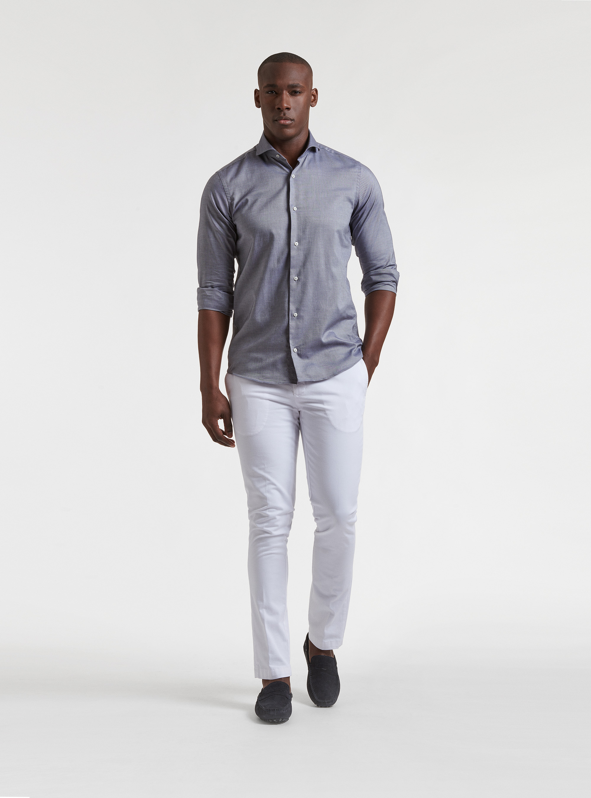 Camicia collo francese in cotone oxford, BLU NAVY