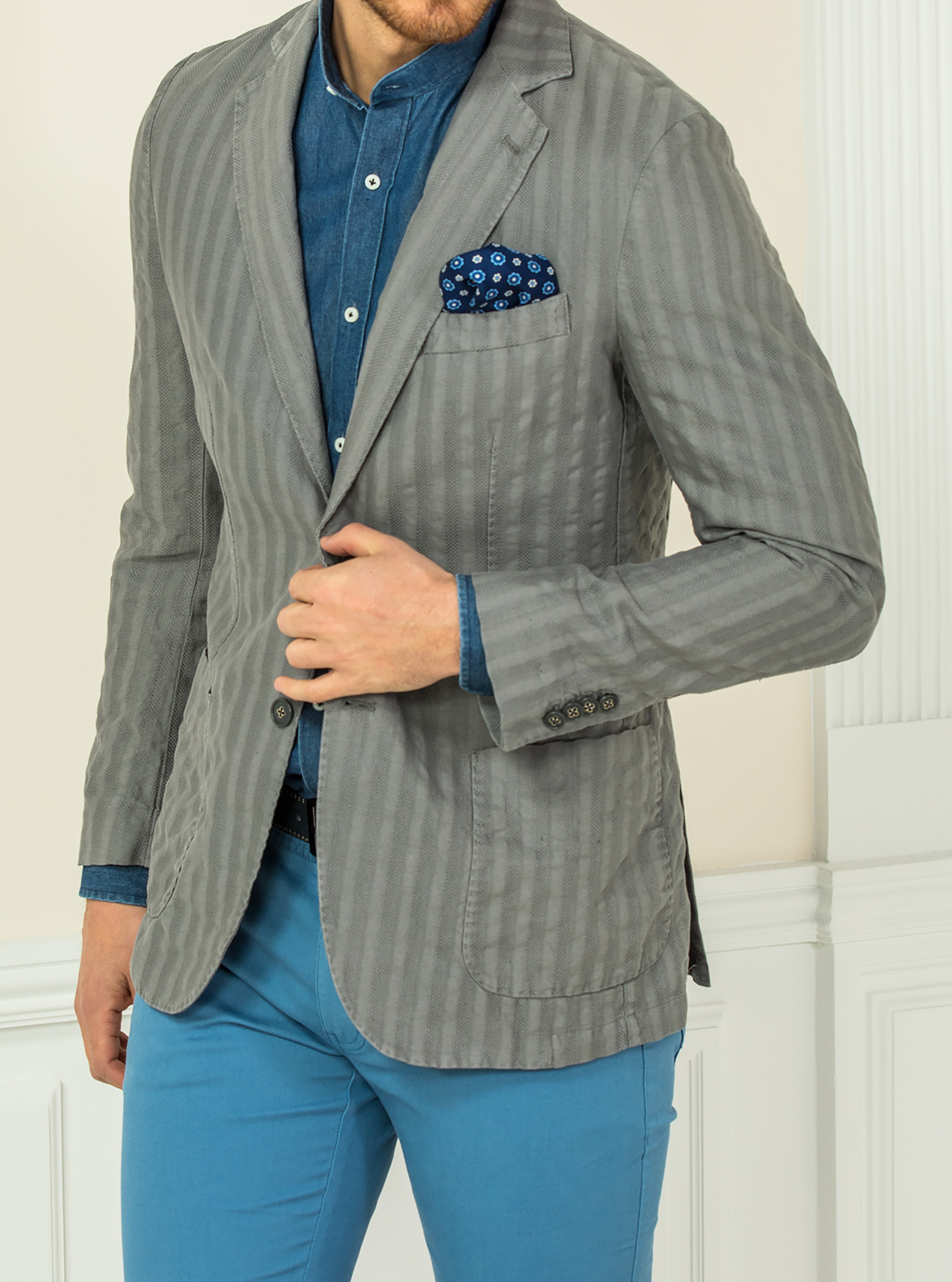 Giacca a banda larga operata 2 bottoni, GREY