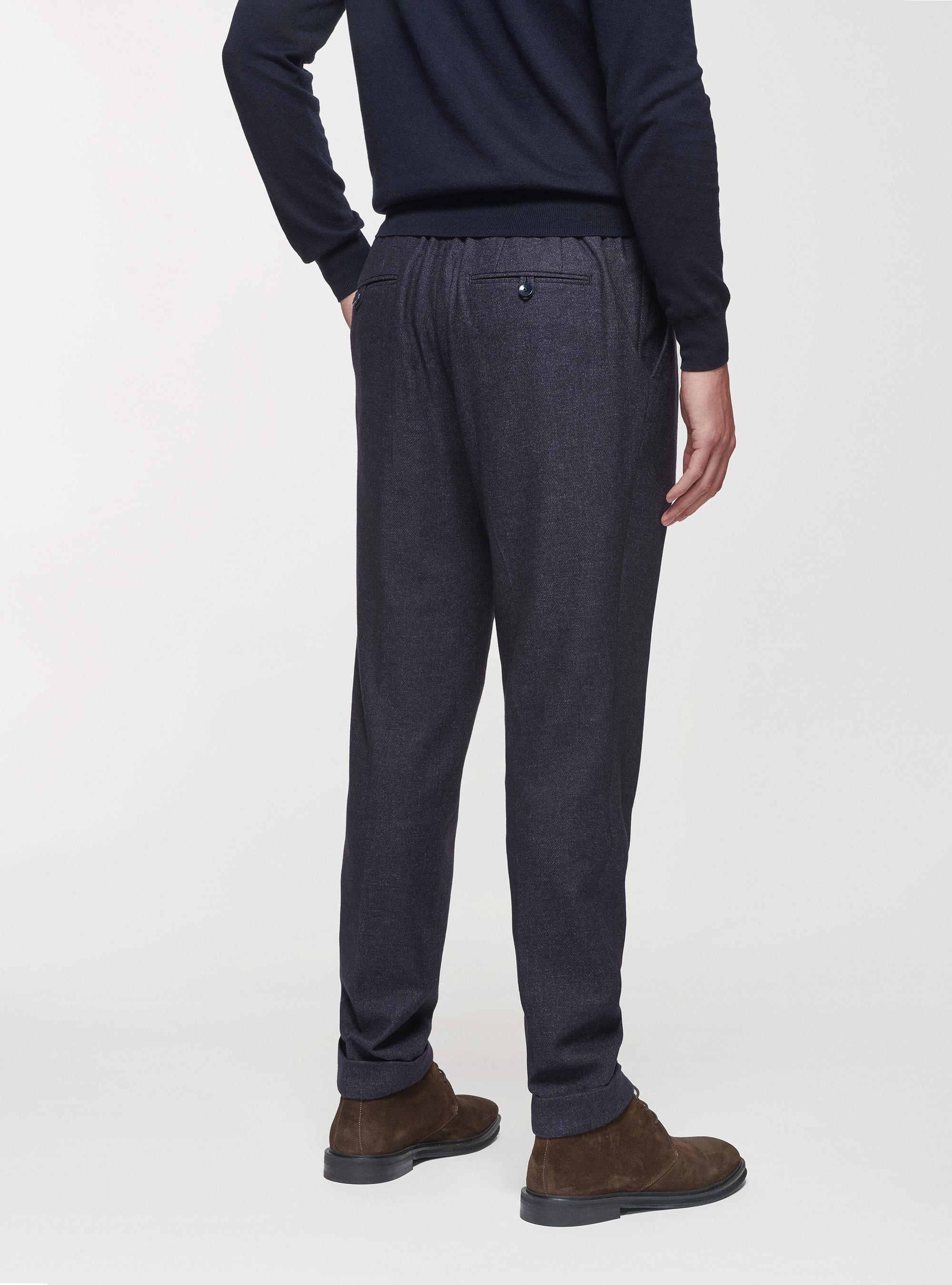 Pantaloni con pinces in flanella di lana Duemilagori, BLU NAVY