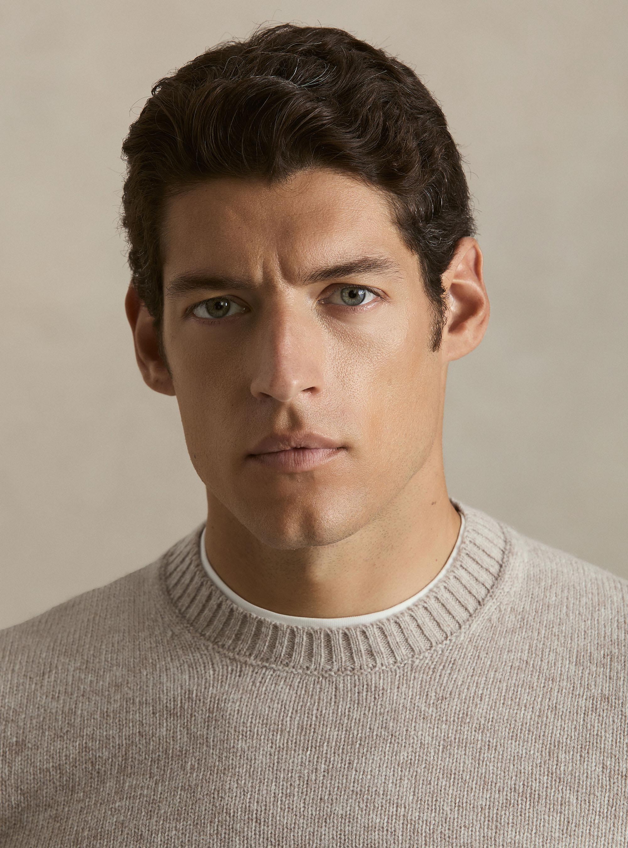 Pure Shetland wool crewneck sweater, ECRU