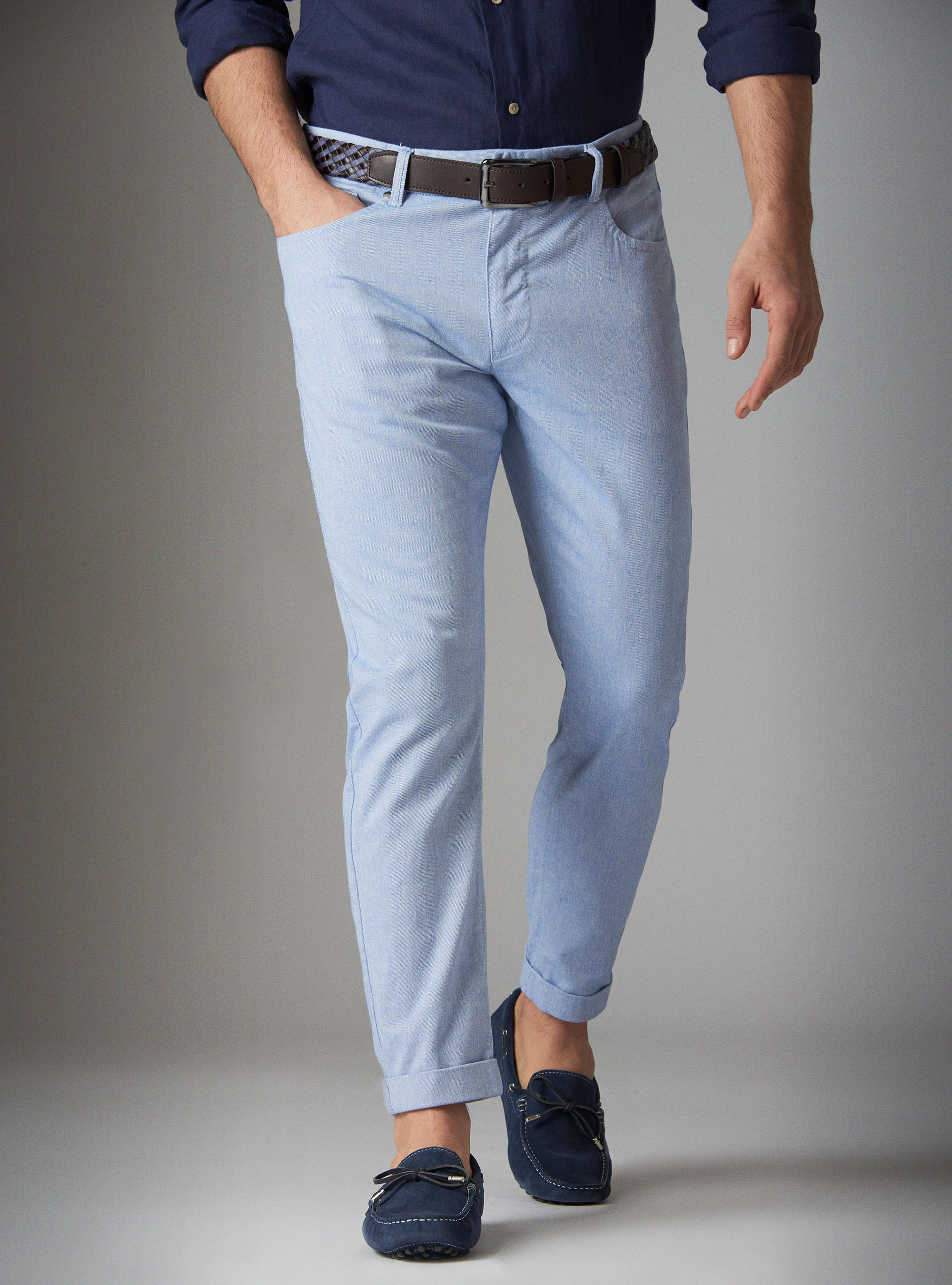 Pantaloni in gabardina di cotone, AZZURRO