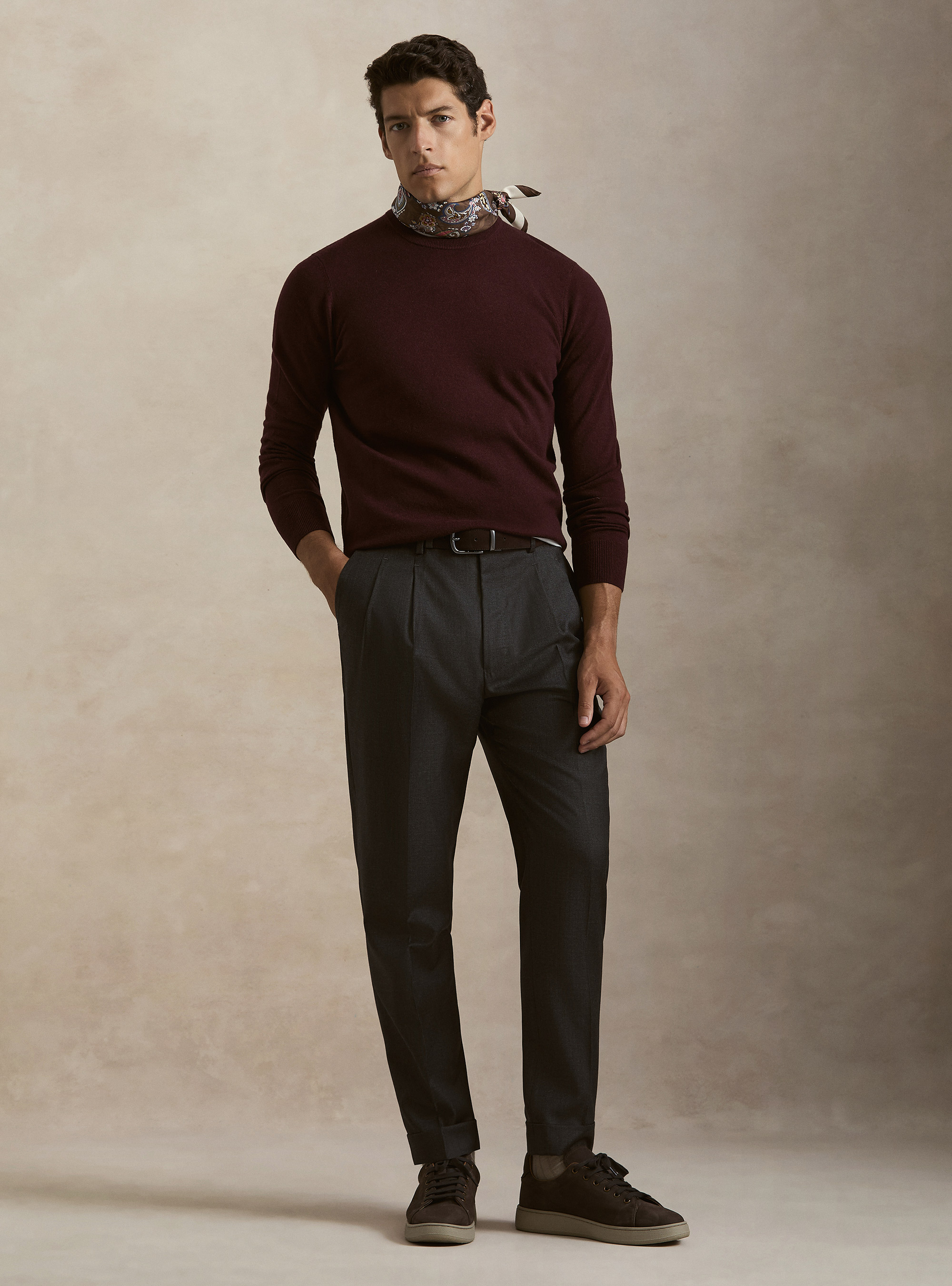 Girocollo in maglia in lana poliammide cashmere, BORDEAUX