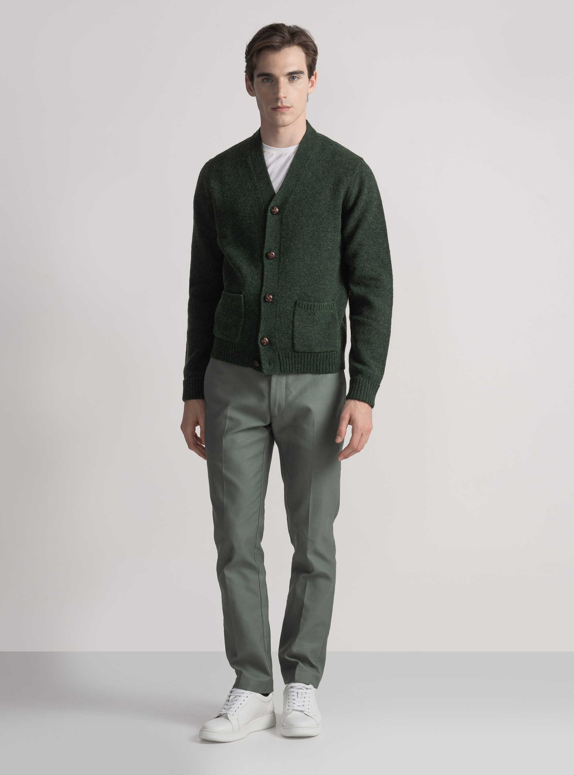 Shetland wool knit cardigan, GREEN