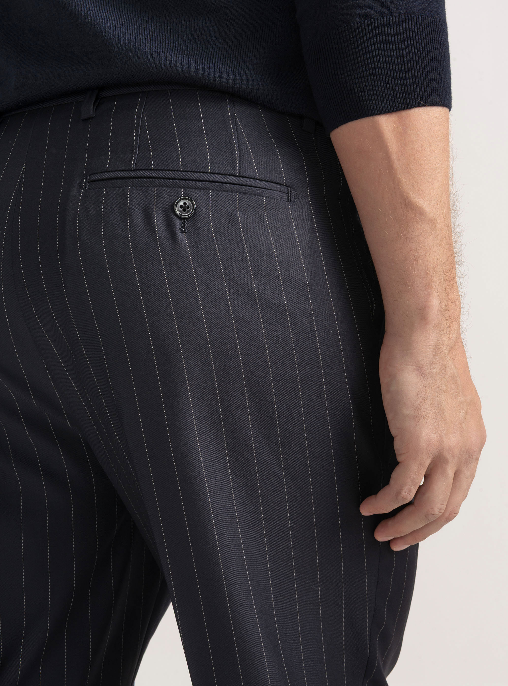 Pantalón de traje a rayas de pura lana Vitale Barberis Canonico, AZUL MARINO