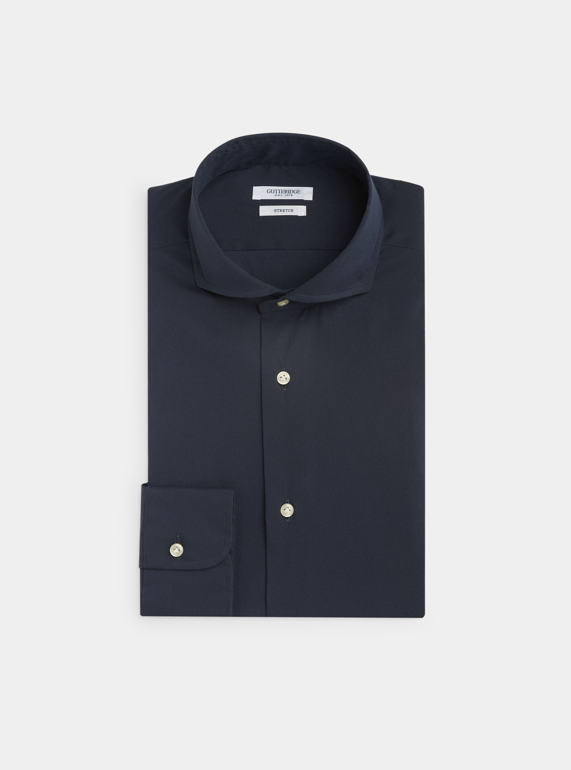 Camisa de cuello franc&eacute;s de popel&iacute;n de algod&oacute;n estirado, AZUL MARINO