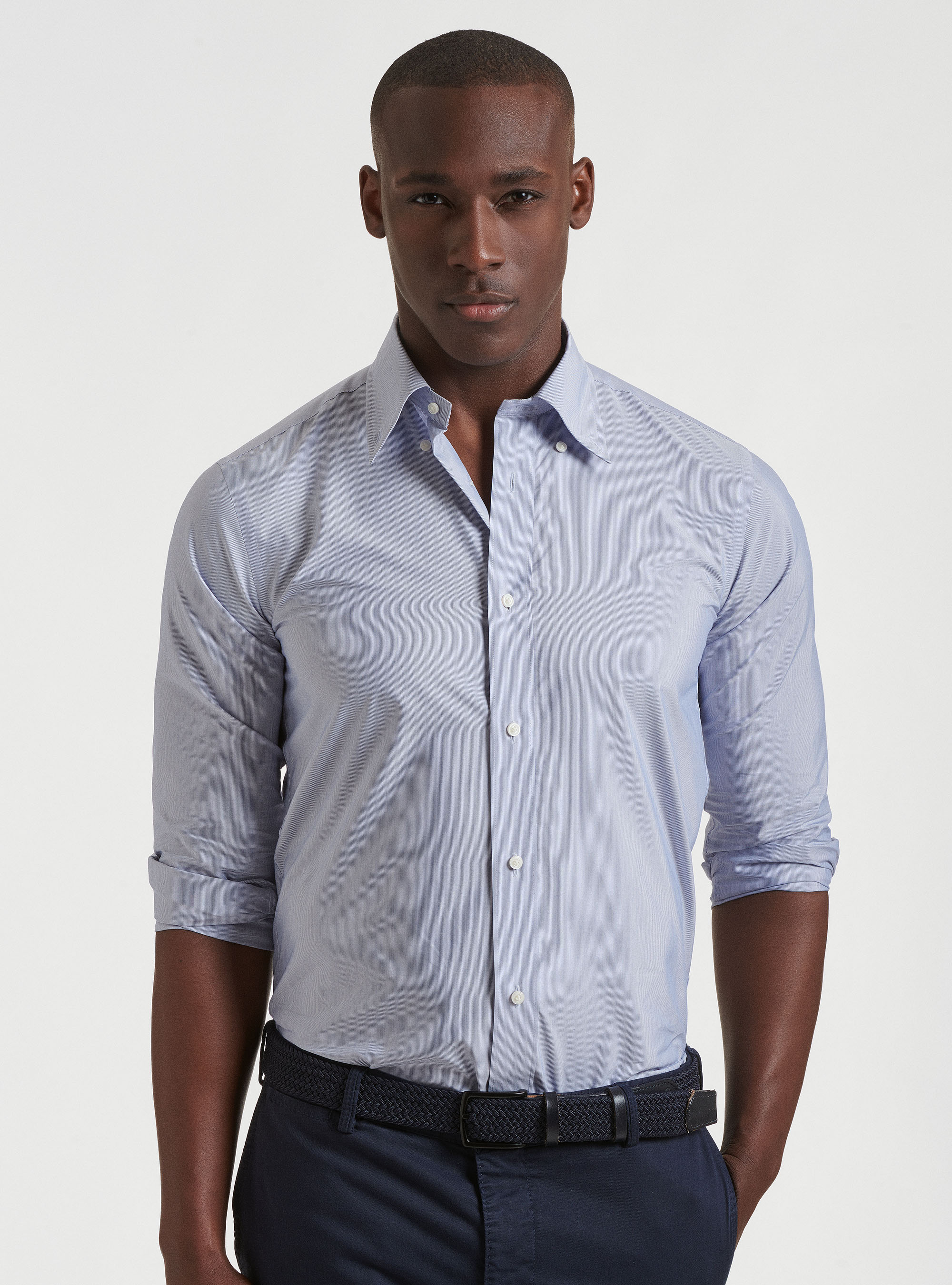 Camicia collo button down in misto cotone Ecomade, BLU