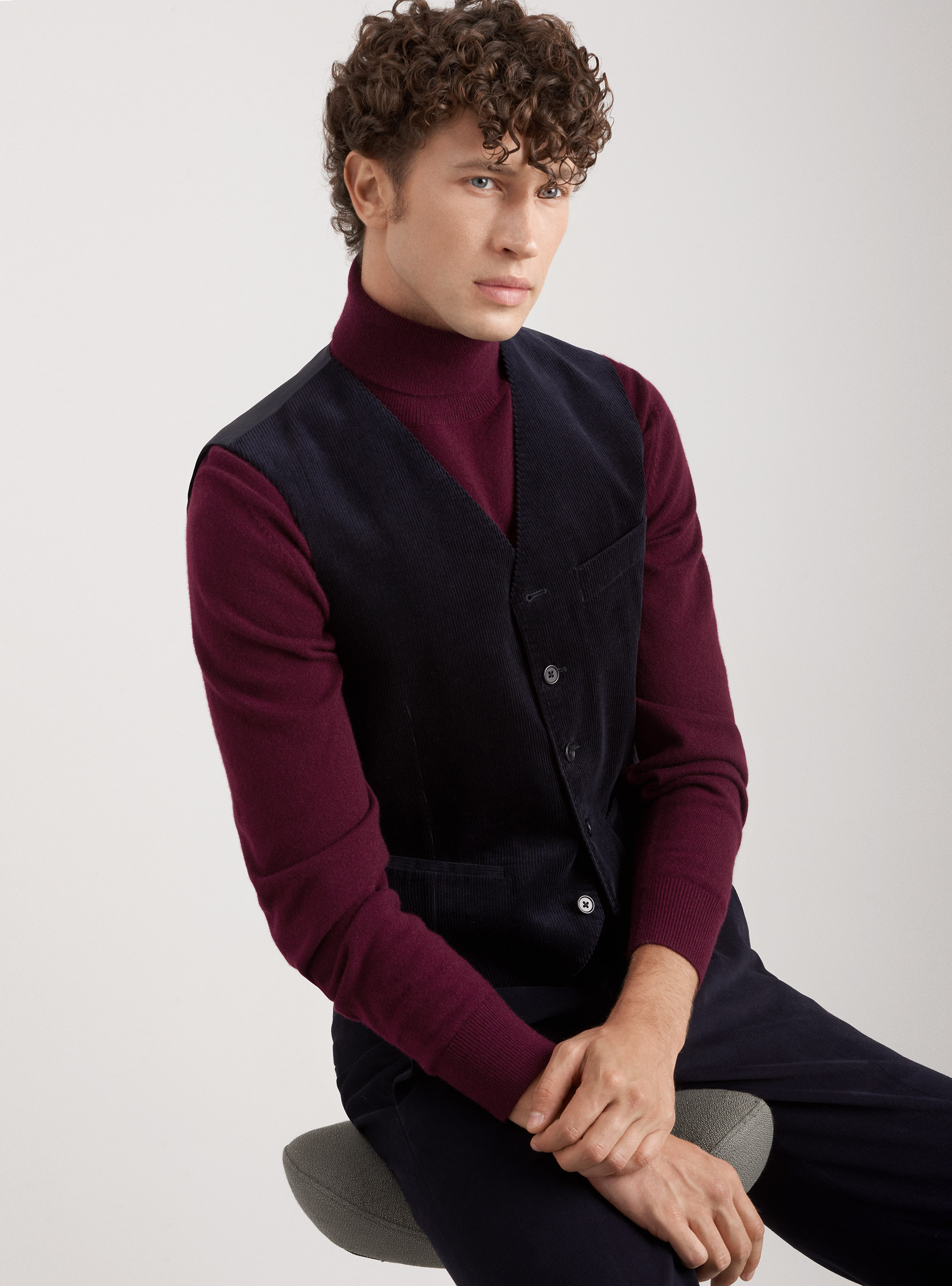 Chaleco de terciopelo de algod&oacute;n a rayas, AZUL MARINO