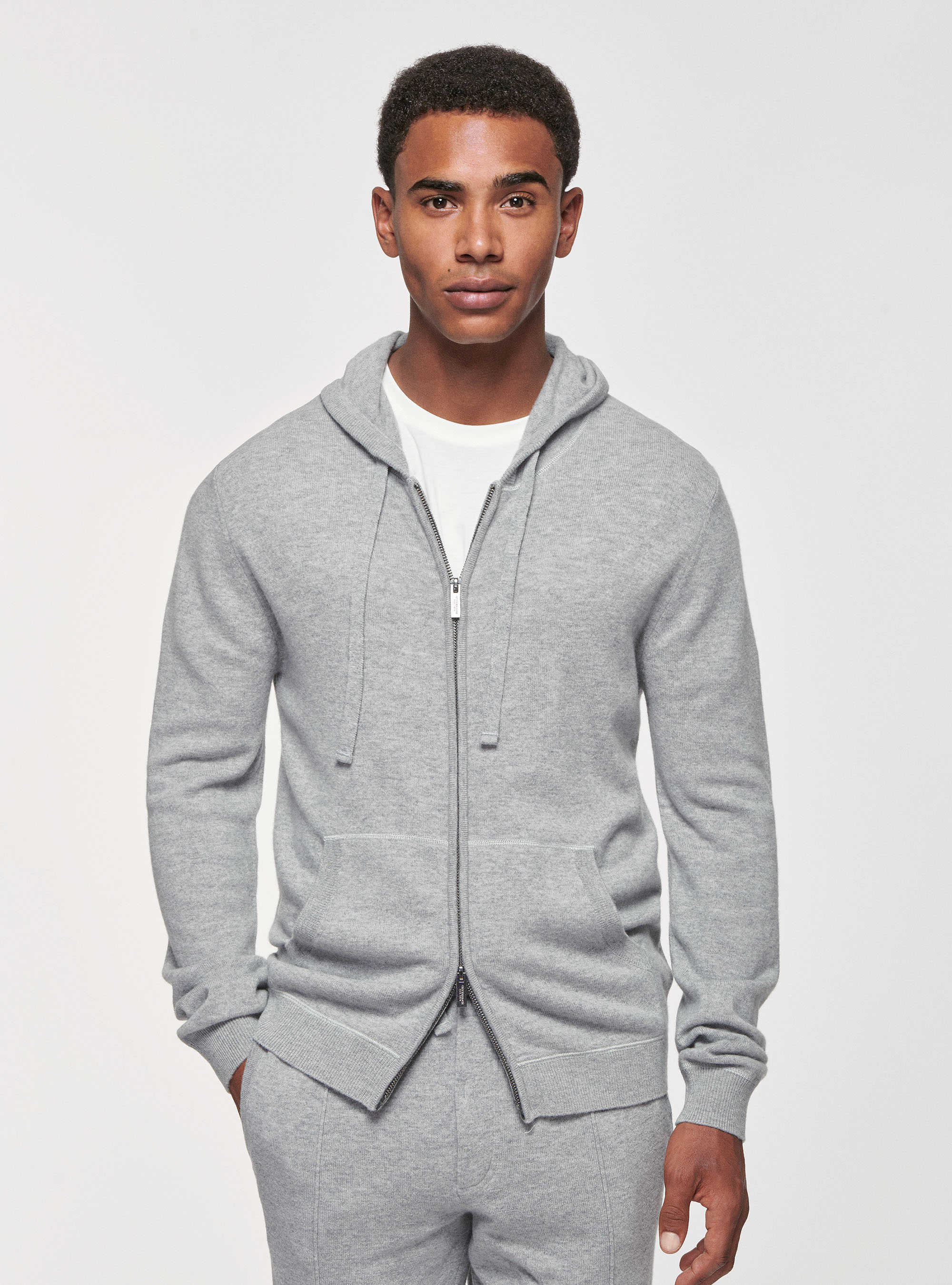 Lambswool and cashmere wool zip and hooded sweater