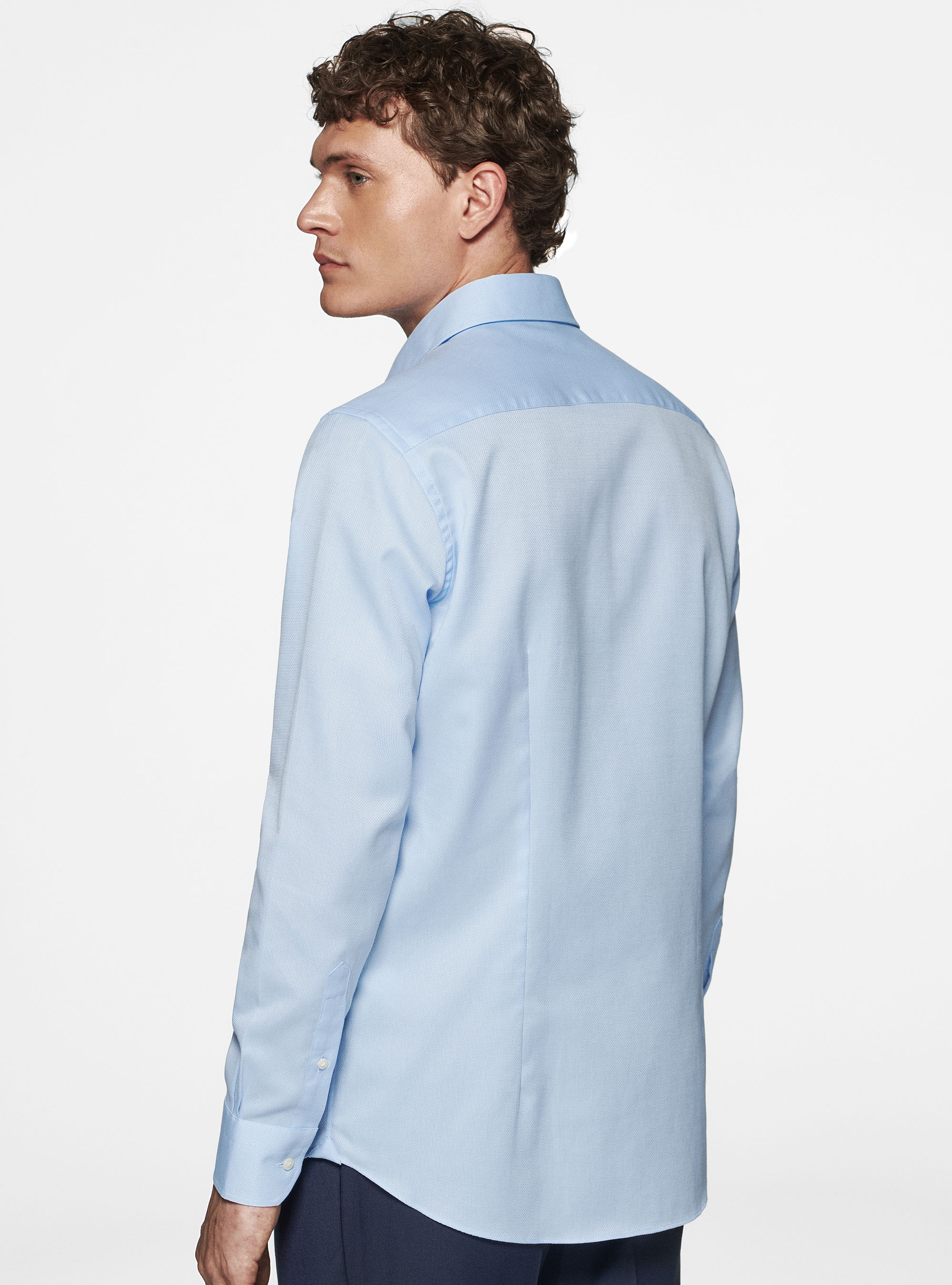 Camicia in cotone operato, AZZURRO