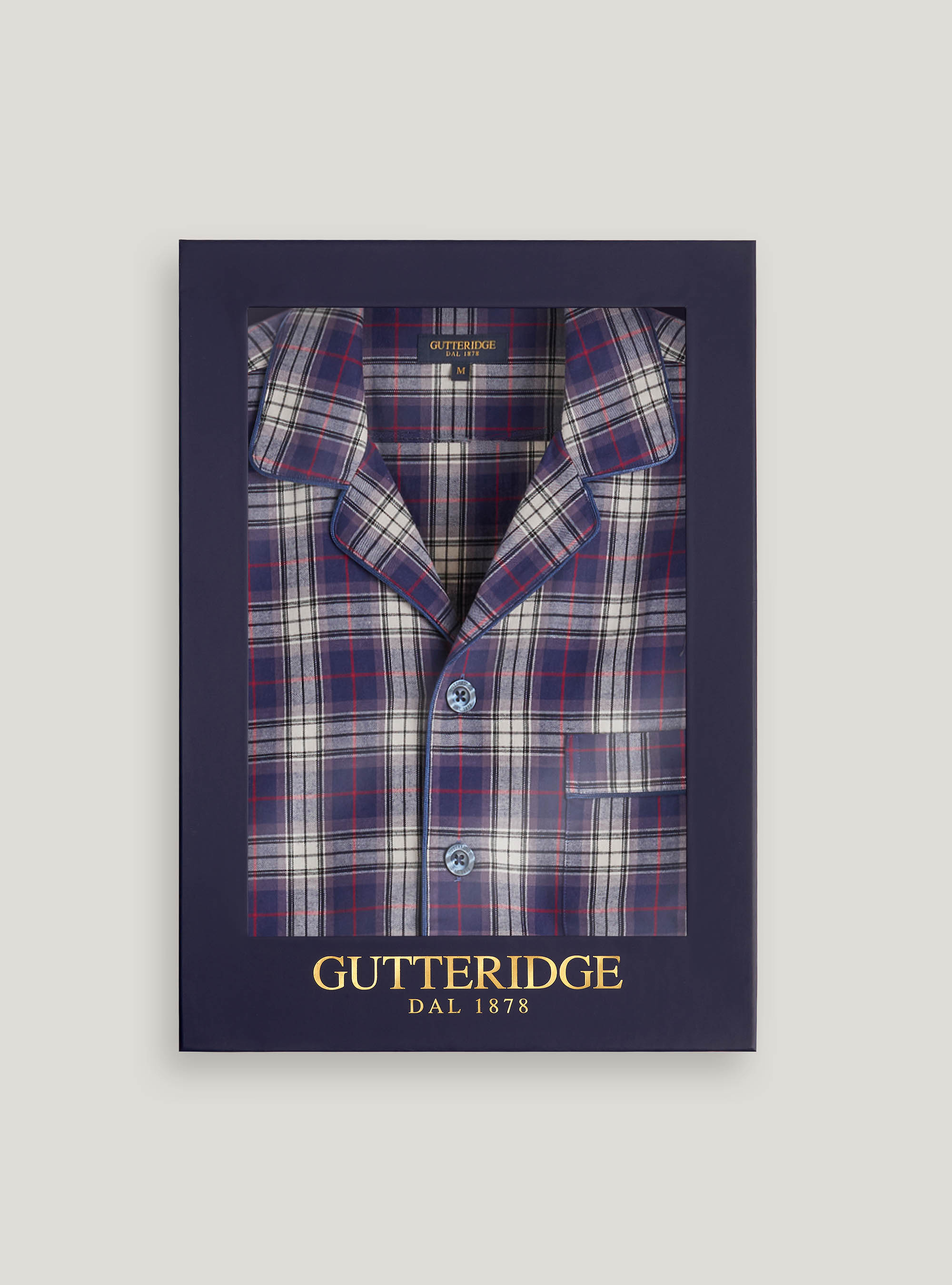 Checked cotton flannel pyjamas, NAVY BLUE