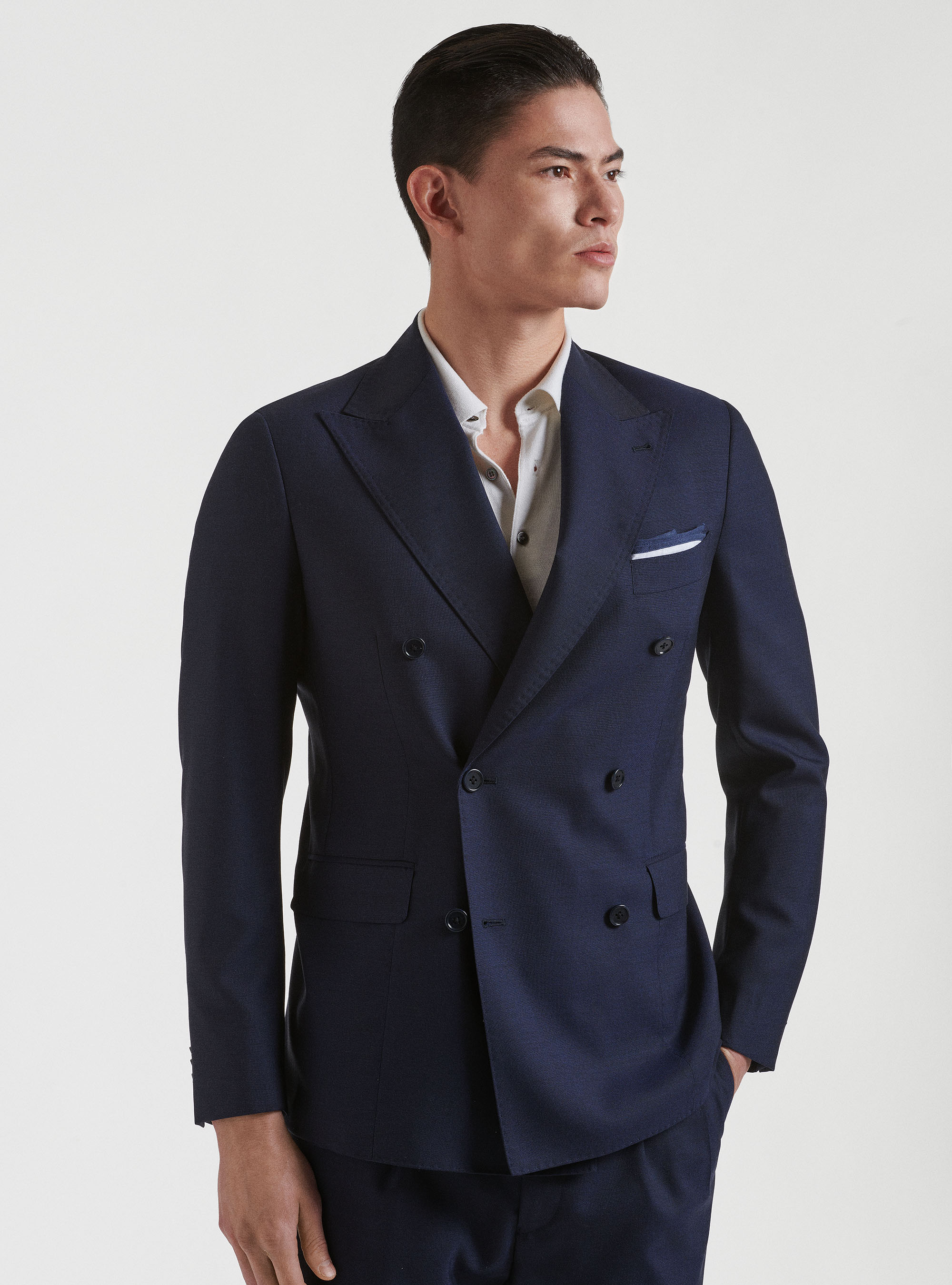 Giacca slim fit doppiopetto in pura lana Vitale Barberis Canonico, BLU NAVY