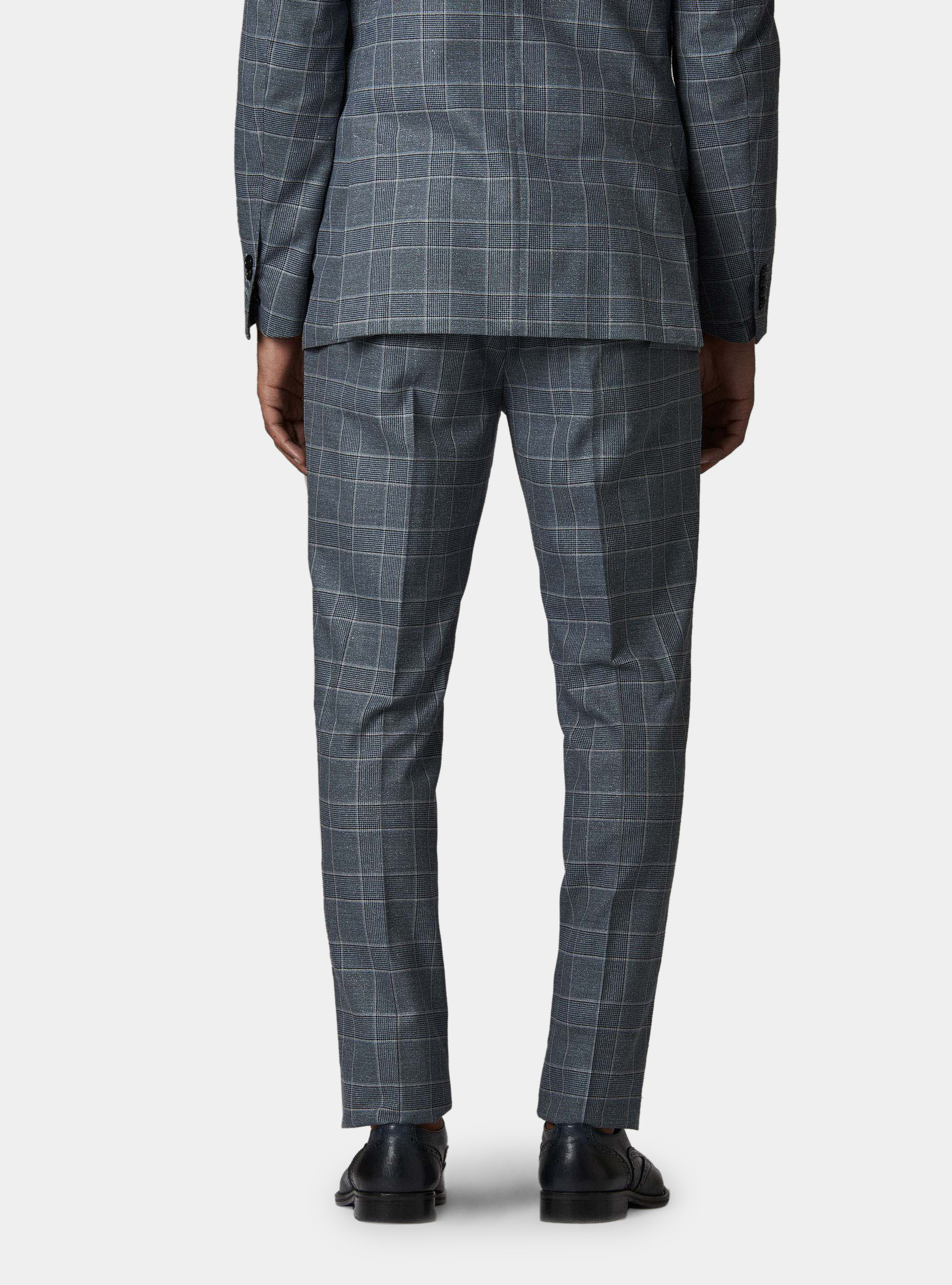 Pantaloni per abito in principe di galles lana bouclè e seta, BLU