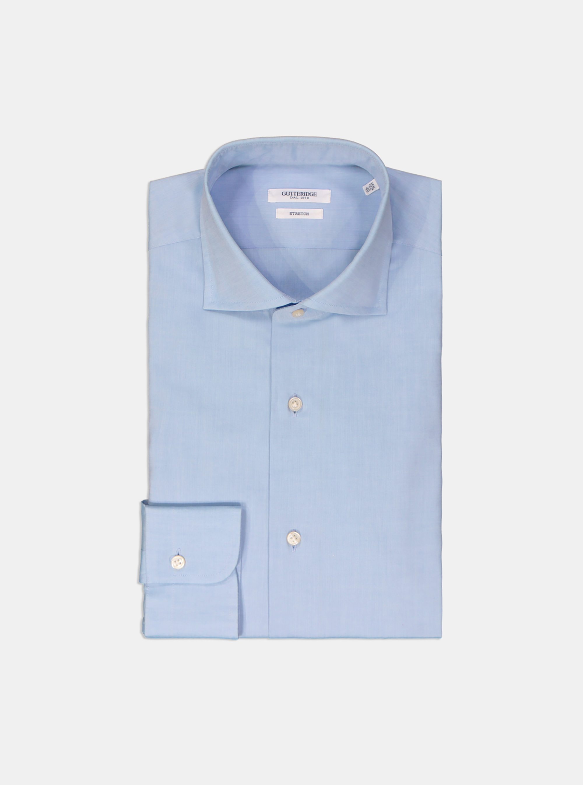 Stretch poplin French collar shirt, LIGHT BLUE