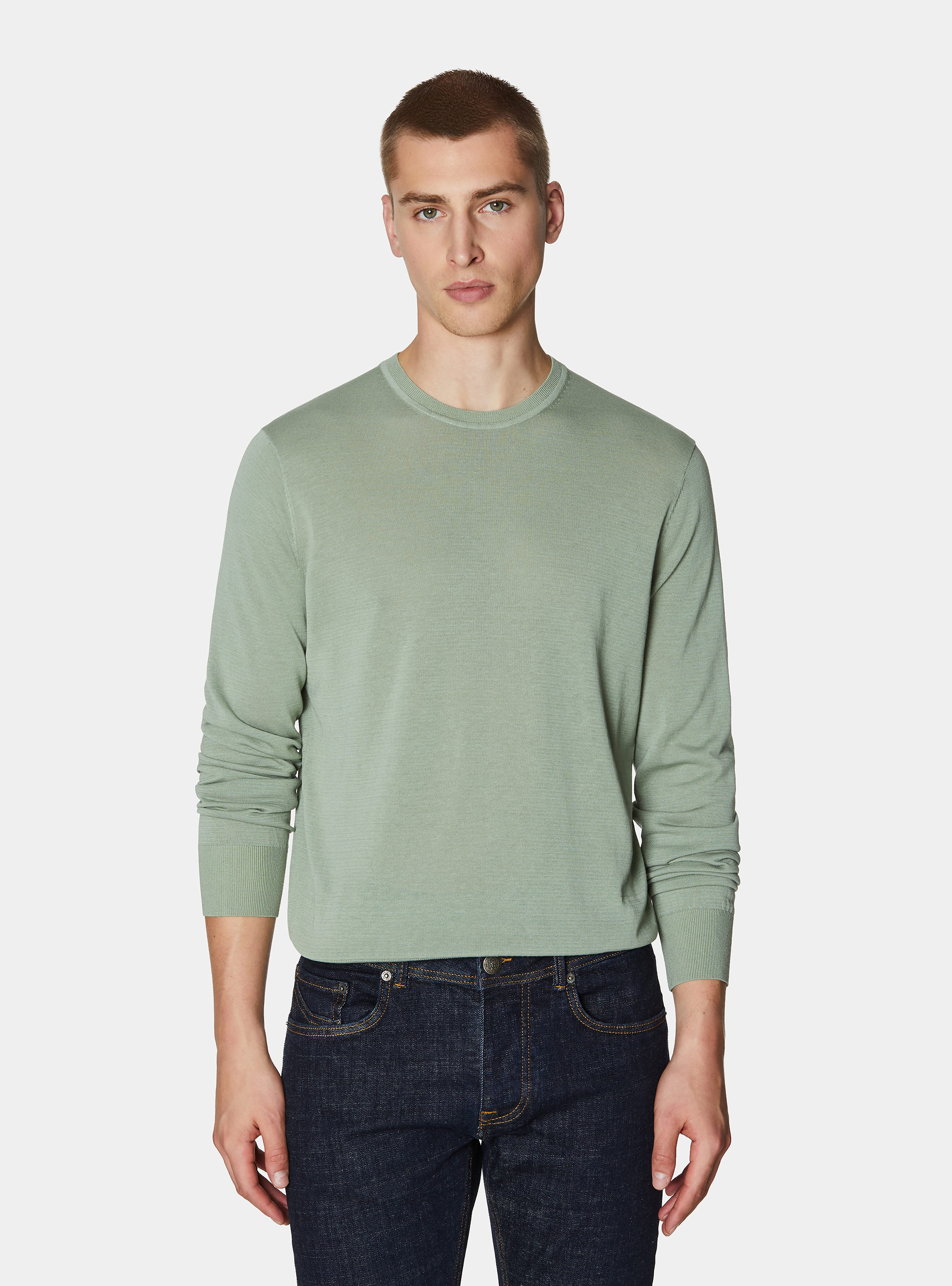Cotton and silk crew neck sweater, SALVIA 0602C