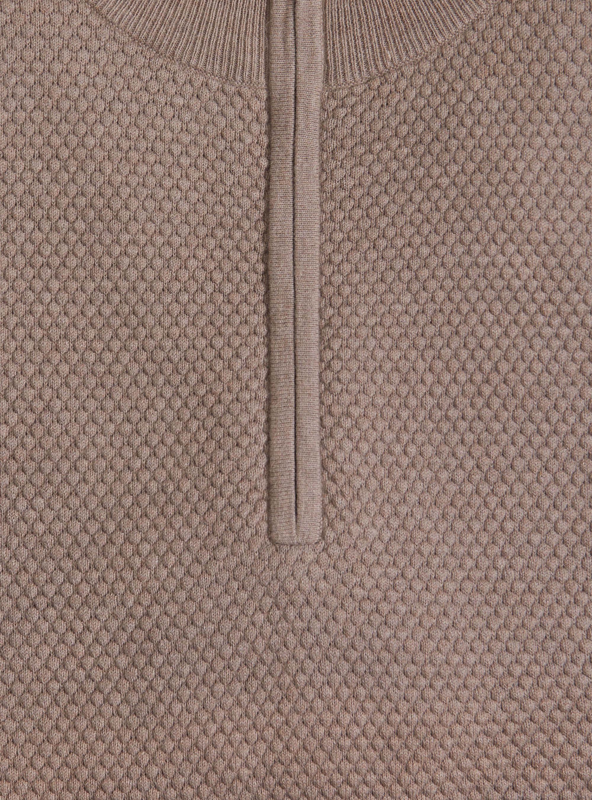 Maglia mezza zip in cotone e cashmere, ECRU