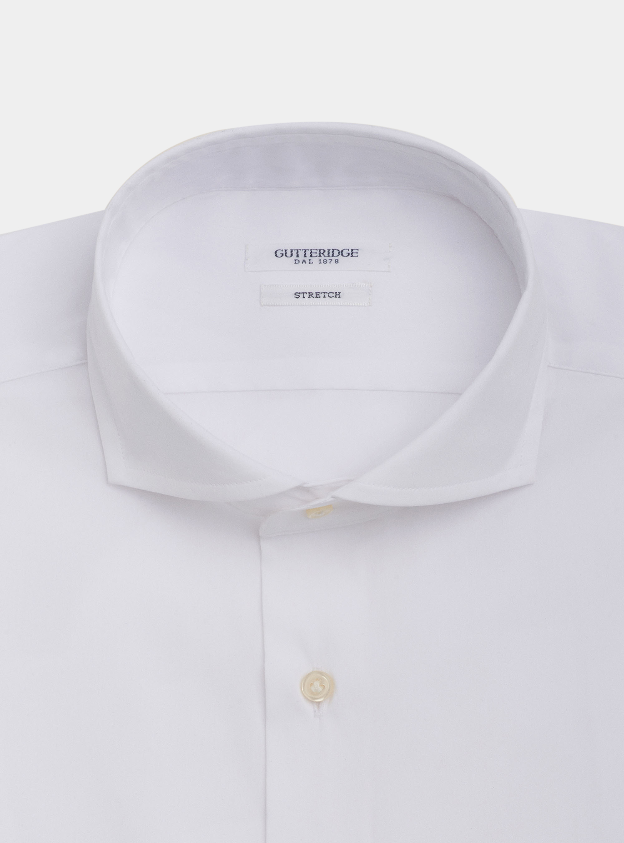 Camicia collo francese in popeline stretch, BIANCO