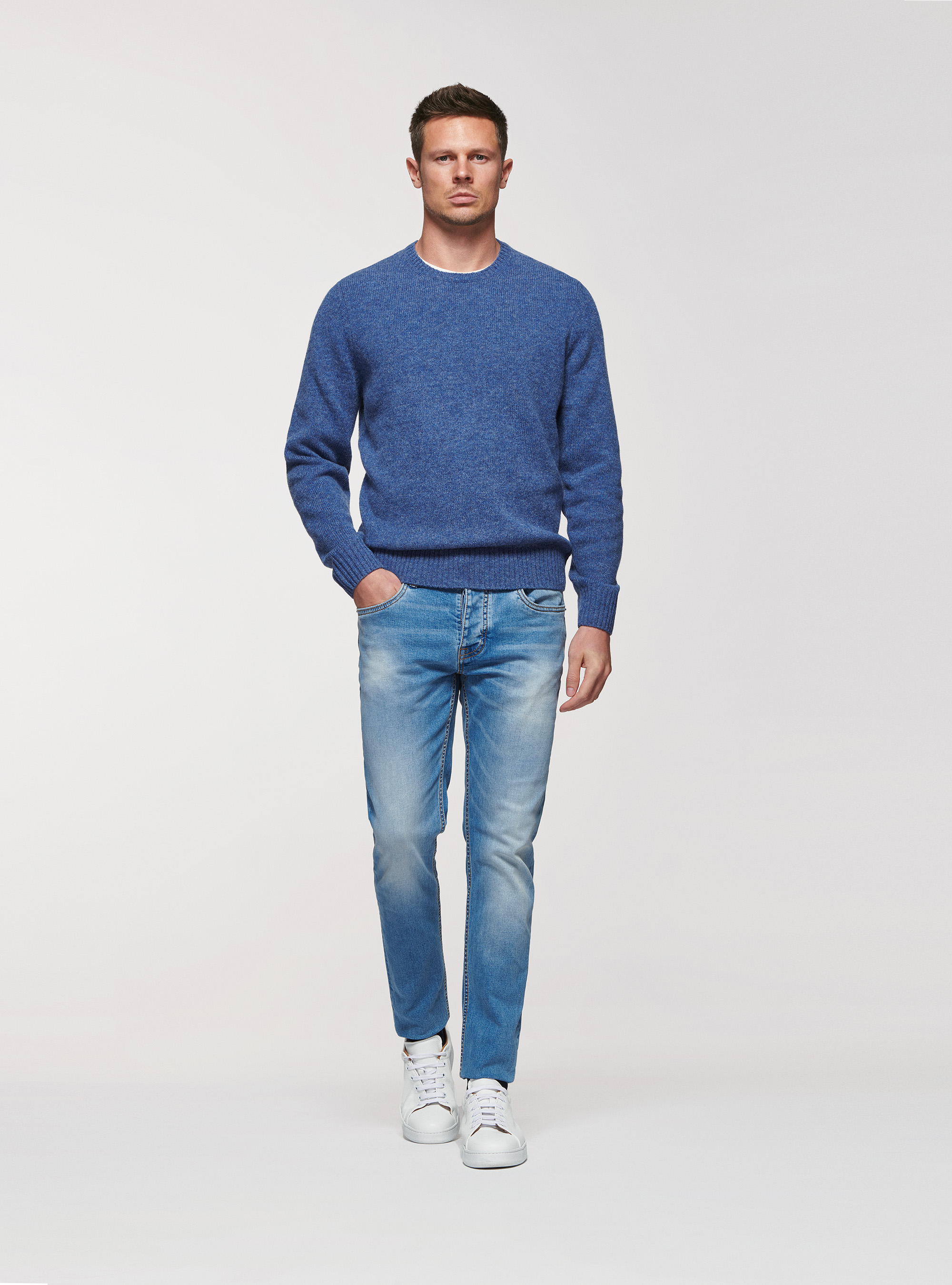 Pure Shetland wool sweater, 0243C DENIM