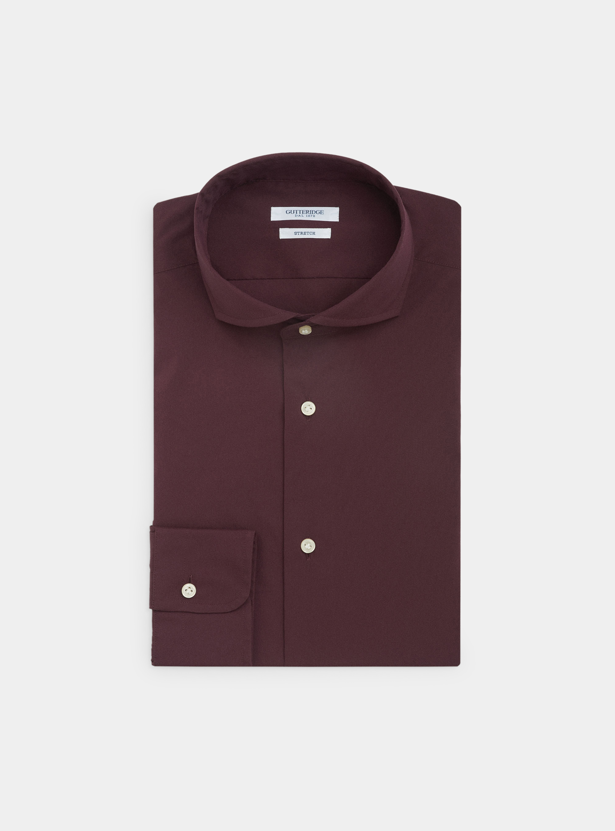 Camicia collo francese in popeline stretch, BORDEAUX