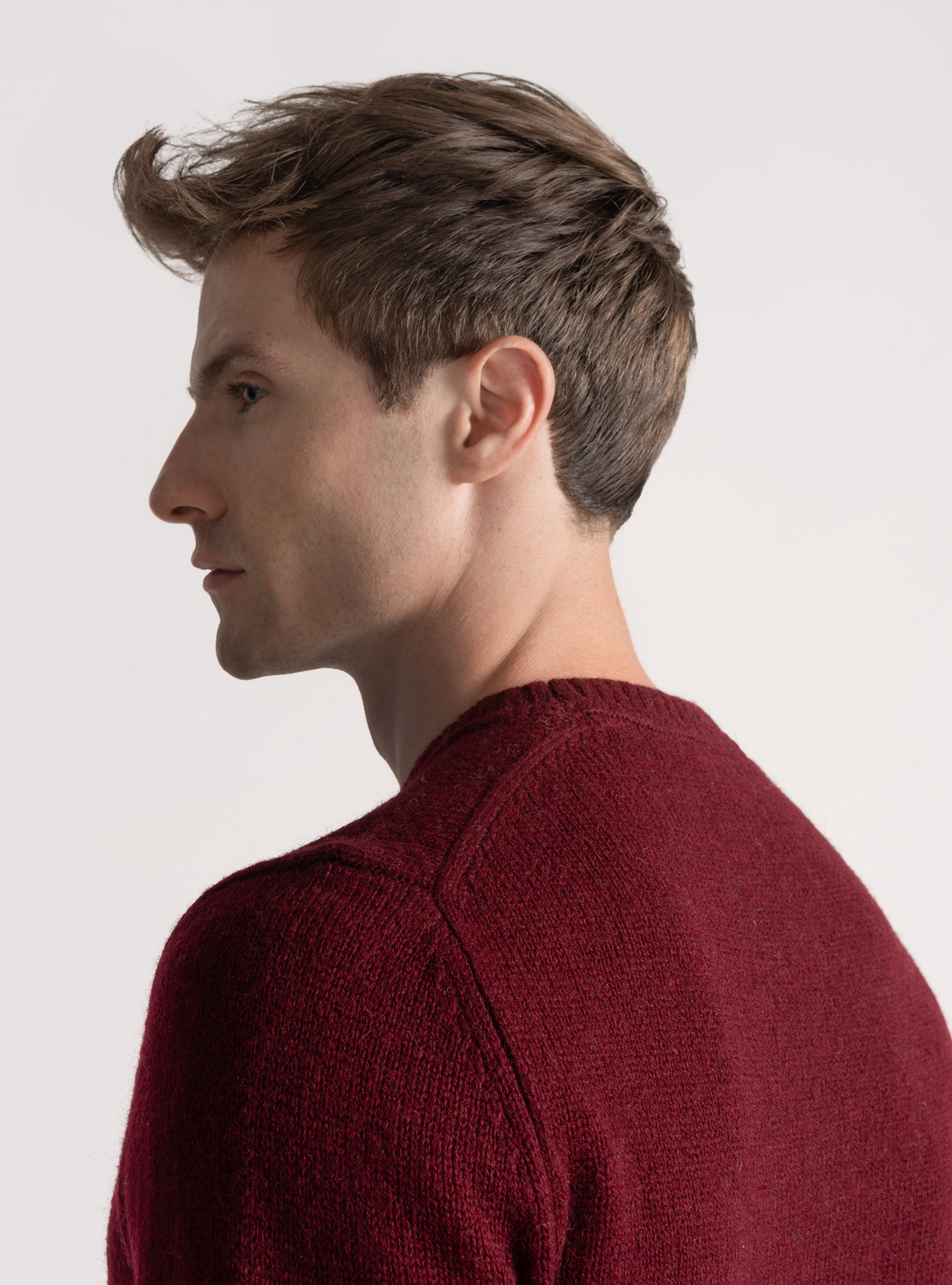 Maglia girocollo in lana shetland, BORDEAUX