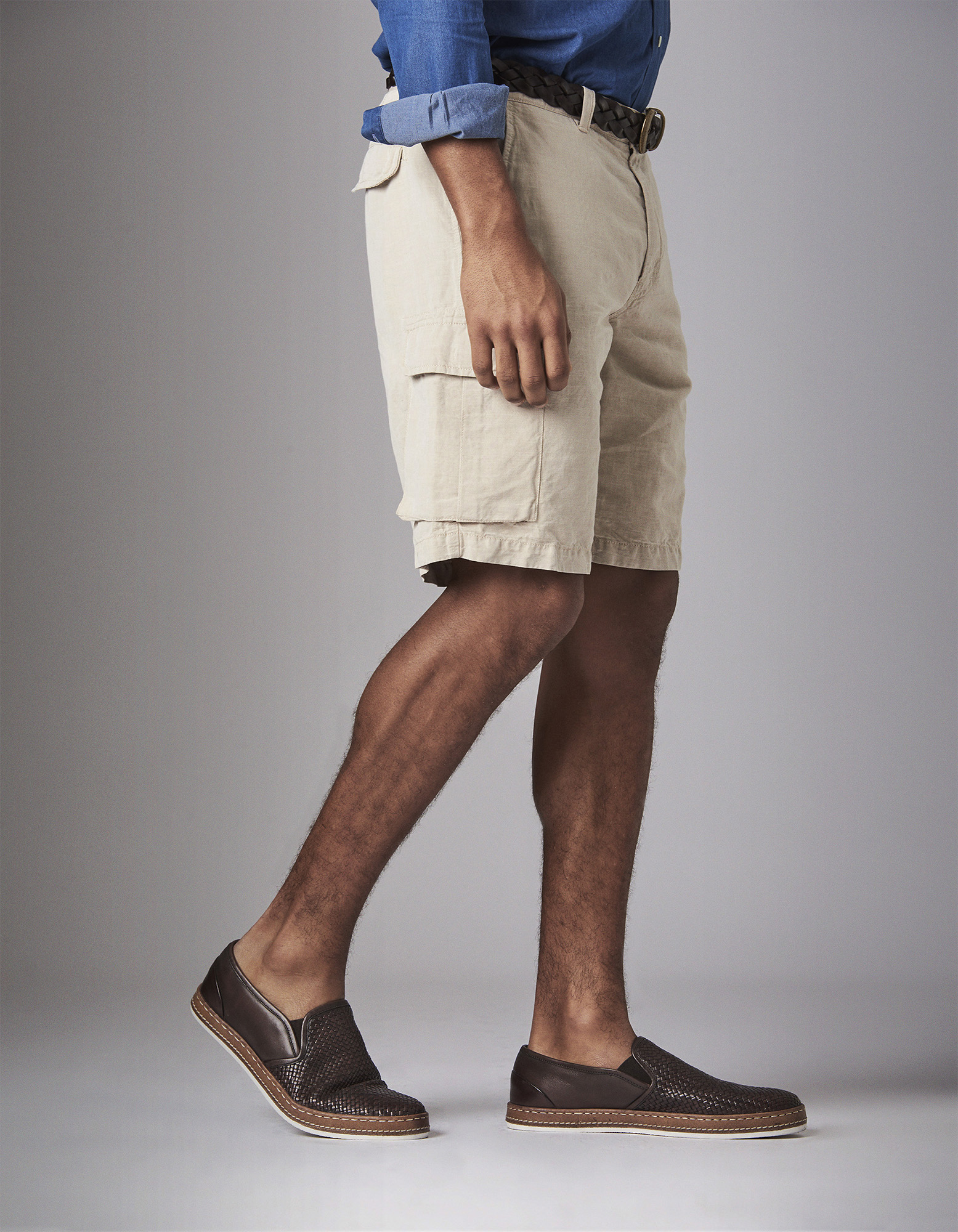 Linen cargo bermuda short, ECRU