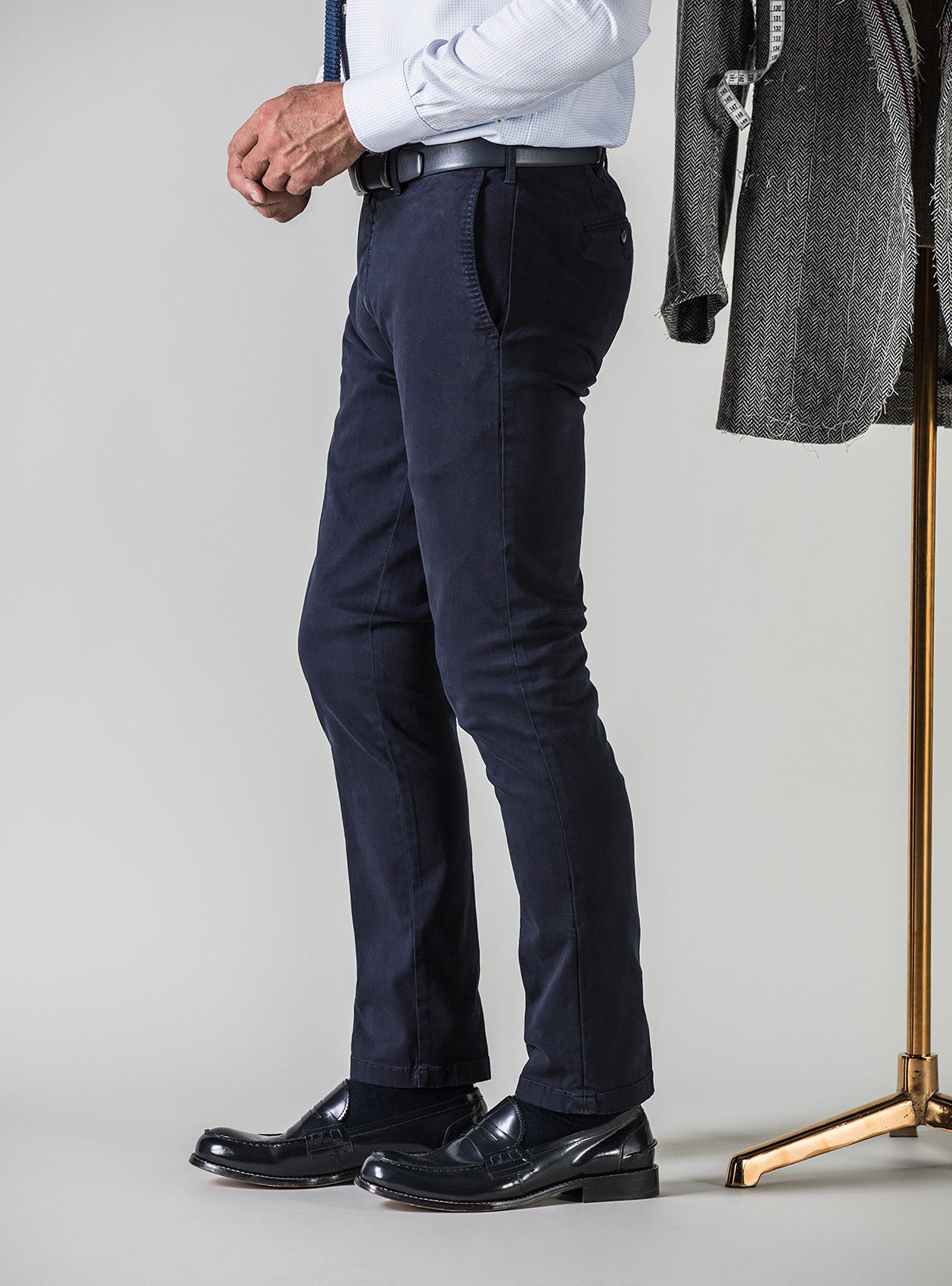Pantalon chino en twill de coton stretch, BLEU MARINE