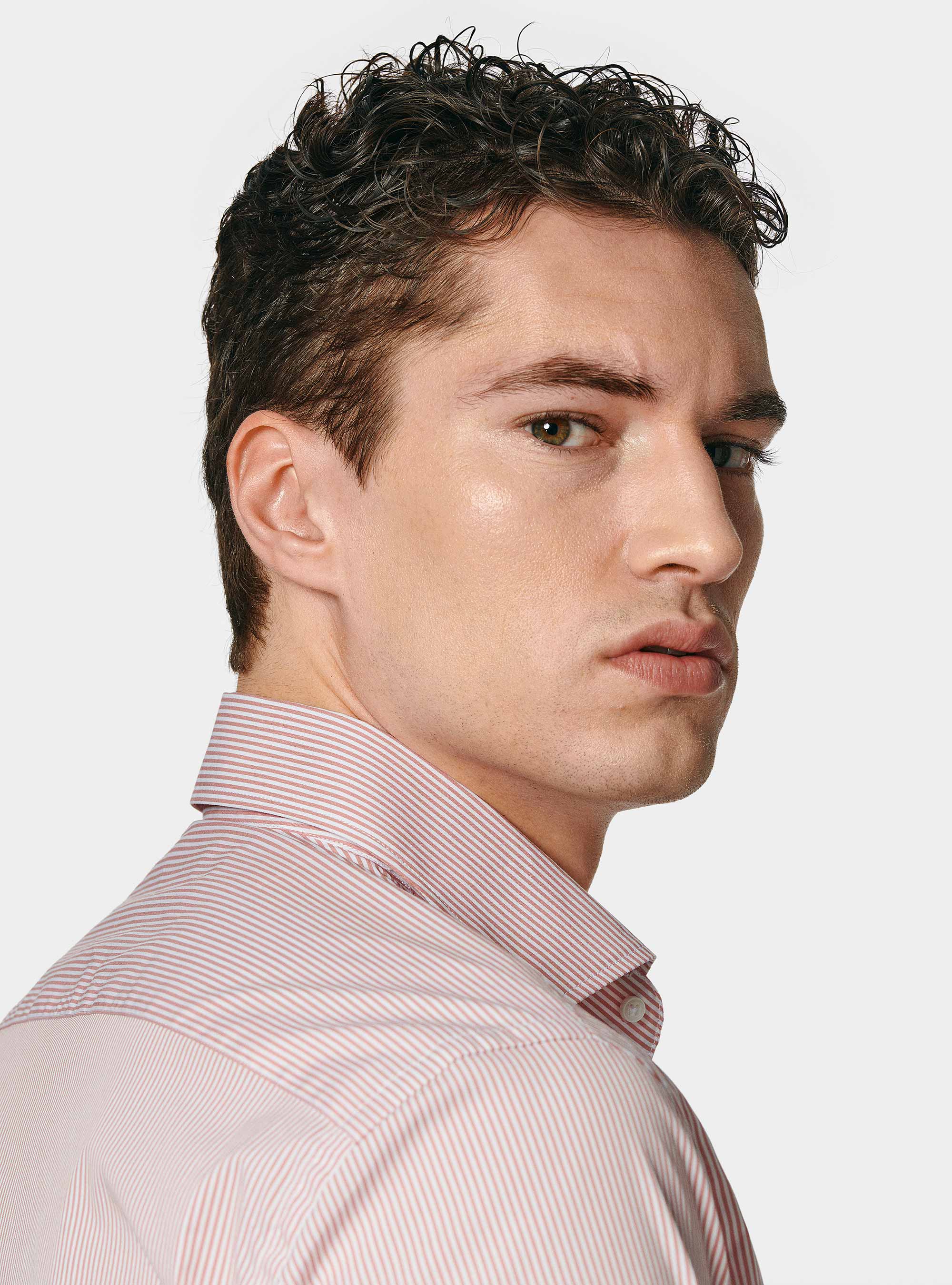 Chemise à rayures en popeline stretch, ROSA SALMONE 0468C