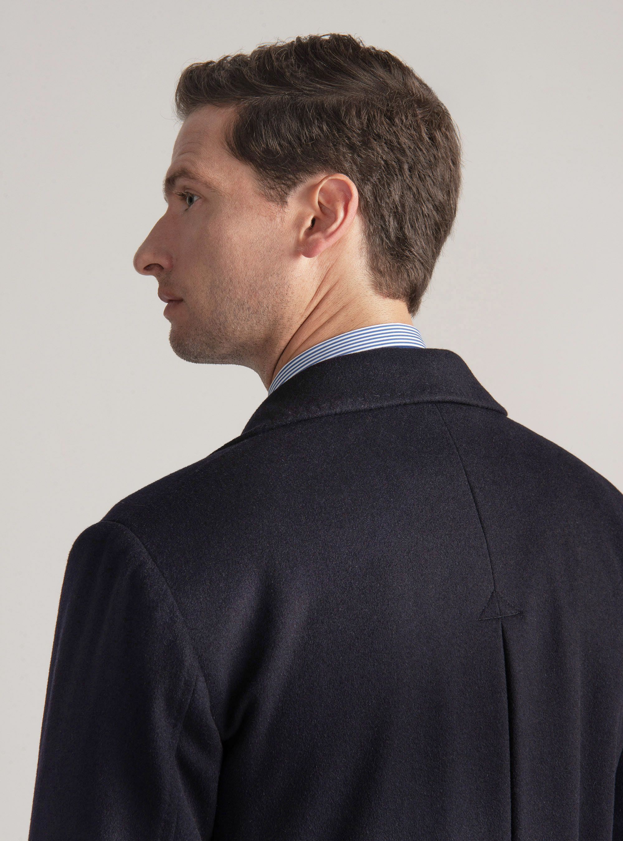 Abrigo cruzado de lana de cachemira con botón metálico, AZUL MARINO