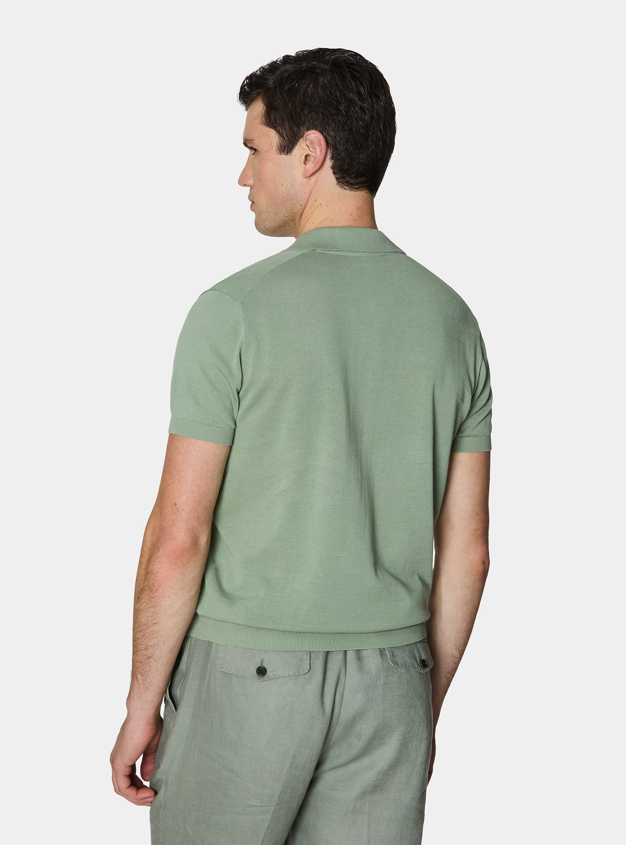 Polo tricot&eacute; sans boutons en coton extra-fin, SALVIA 0602C