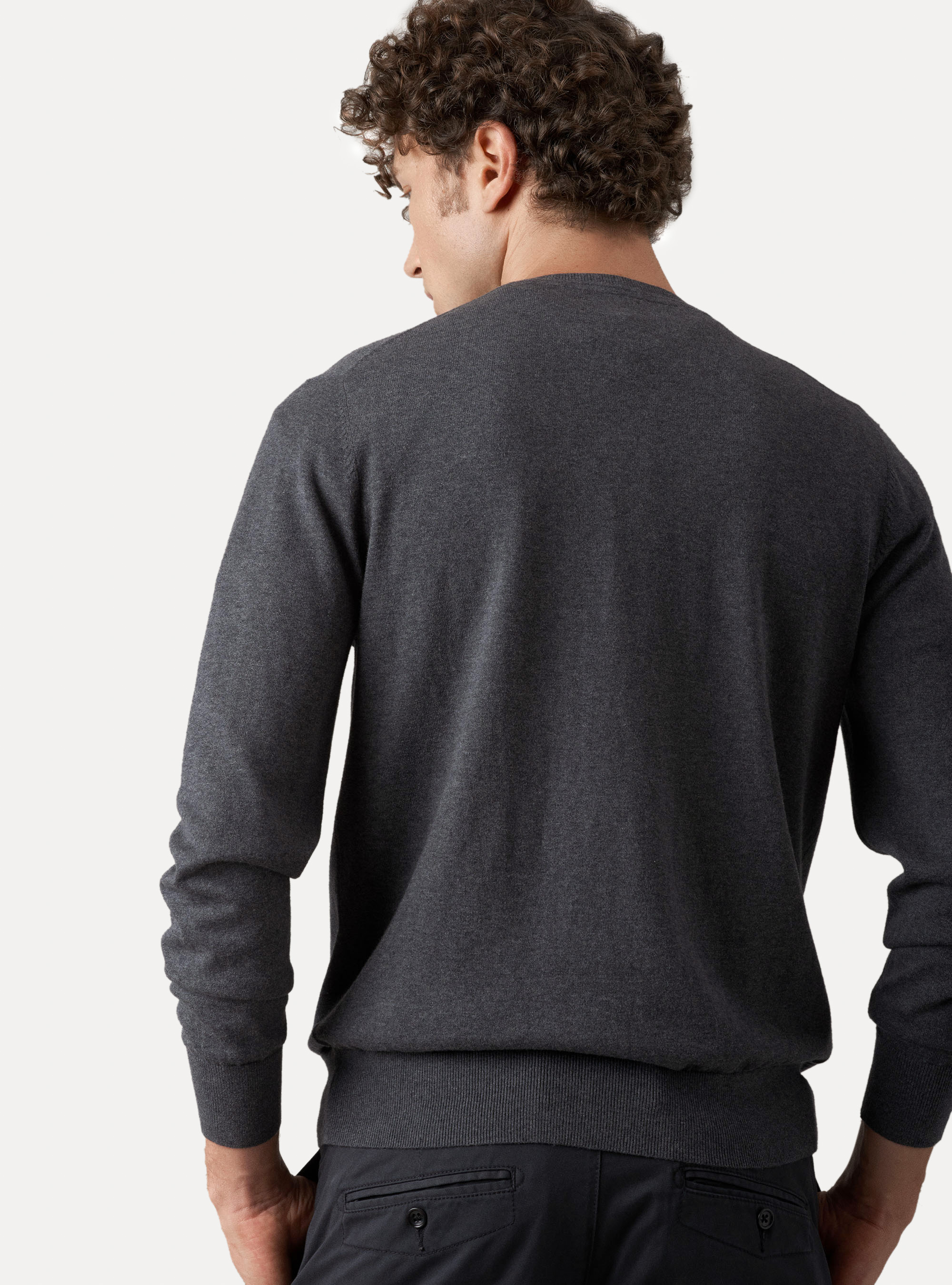 Jersey de punto de algod&oacute;n y cachemira de cuello redondo., GRIS MARENGO