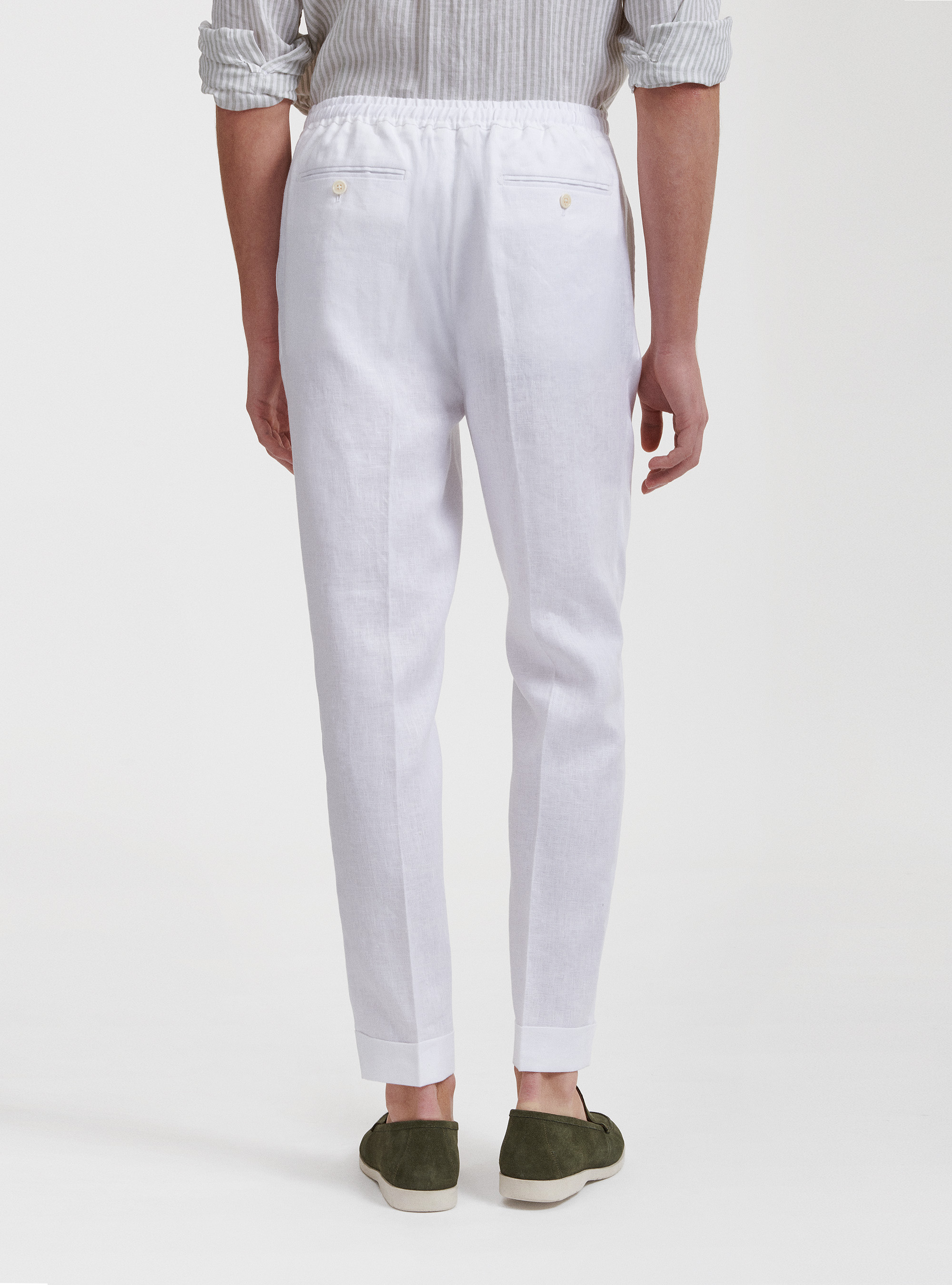 Linen pleated and drawstring trousers, WHITE